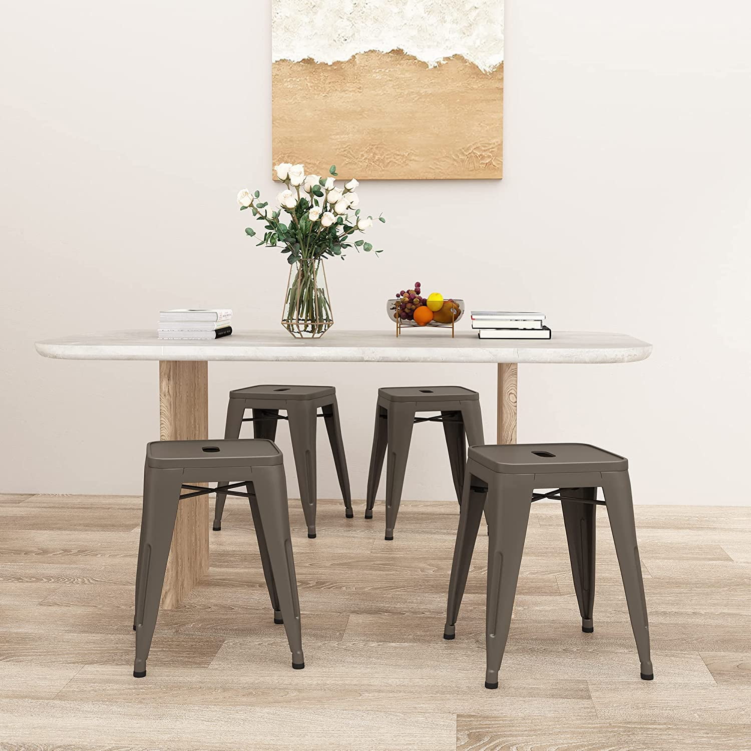 Andeworld 18' Modern Industrial Metal Stools Classroom Stools Stackable Dining Chair Kids Short Stools[Set of 4, Rusty]