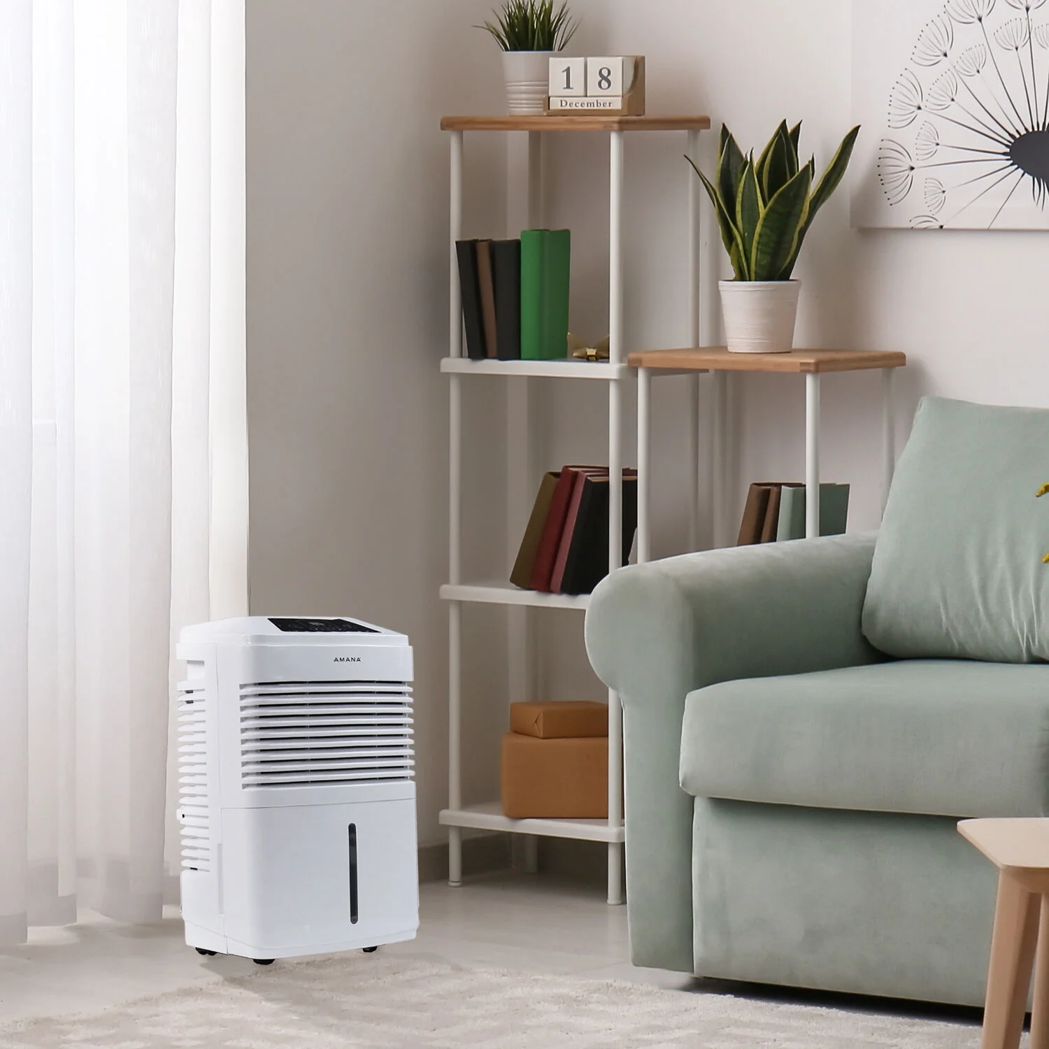 Amana 35 Pt 800 Sq ft Dehumidifier in White - Adjustable Humidistat, Automatic Shut-off