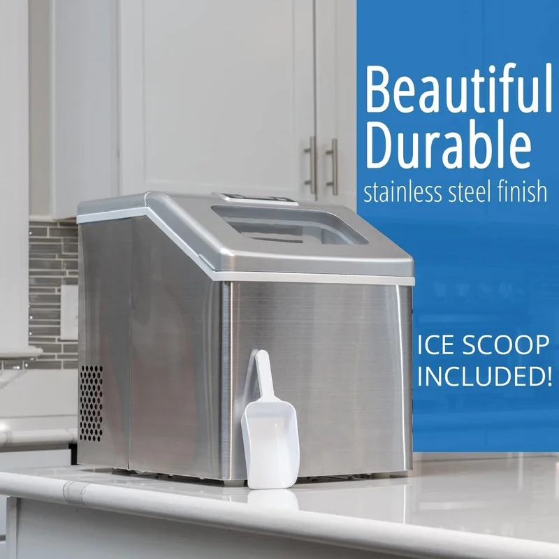 Countertop Ice Maker 40LB/24H, 24 Full Cubes Every 15 Minutes, Adjustable Size, Digital Control and Timer, Self-Cleaning, EZ Access Lid, Included, Stainless Steel