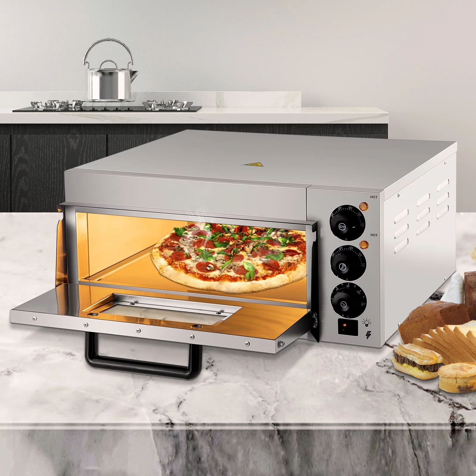 BENTISM Commercial Countertop Pizza Oven Electric Pizza Oven for 14' Pizza Indoor