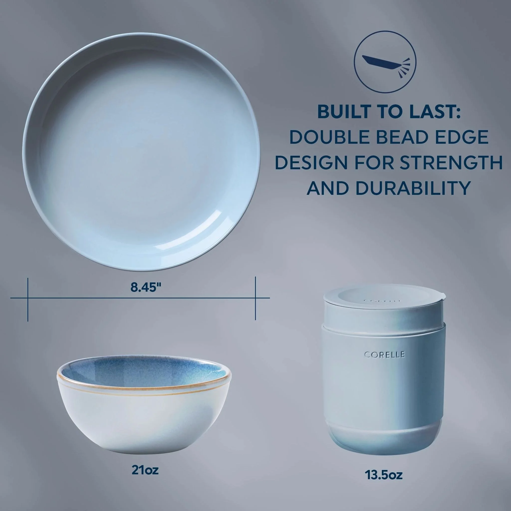 Corelle Stoneware 16-piece Dinnerware Set, Service for 4, Nordic Blue