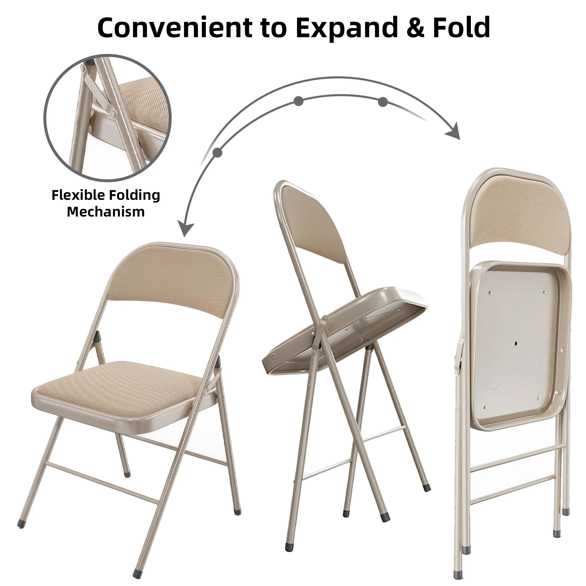 HONGGE 6 Pack Metal Padded Folding Chairs with Comfortable Cushion for Home and Office, for Indoor and Outdoor Events