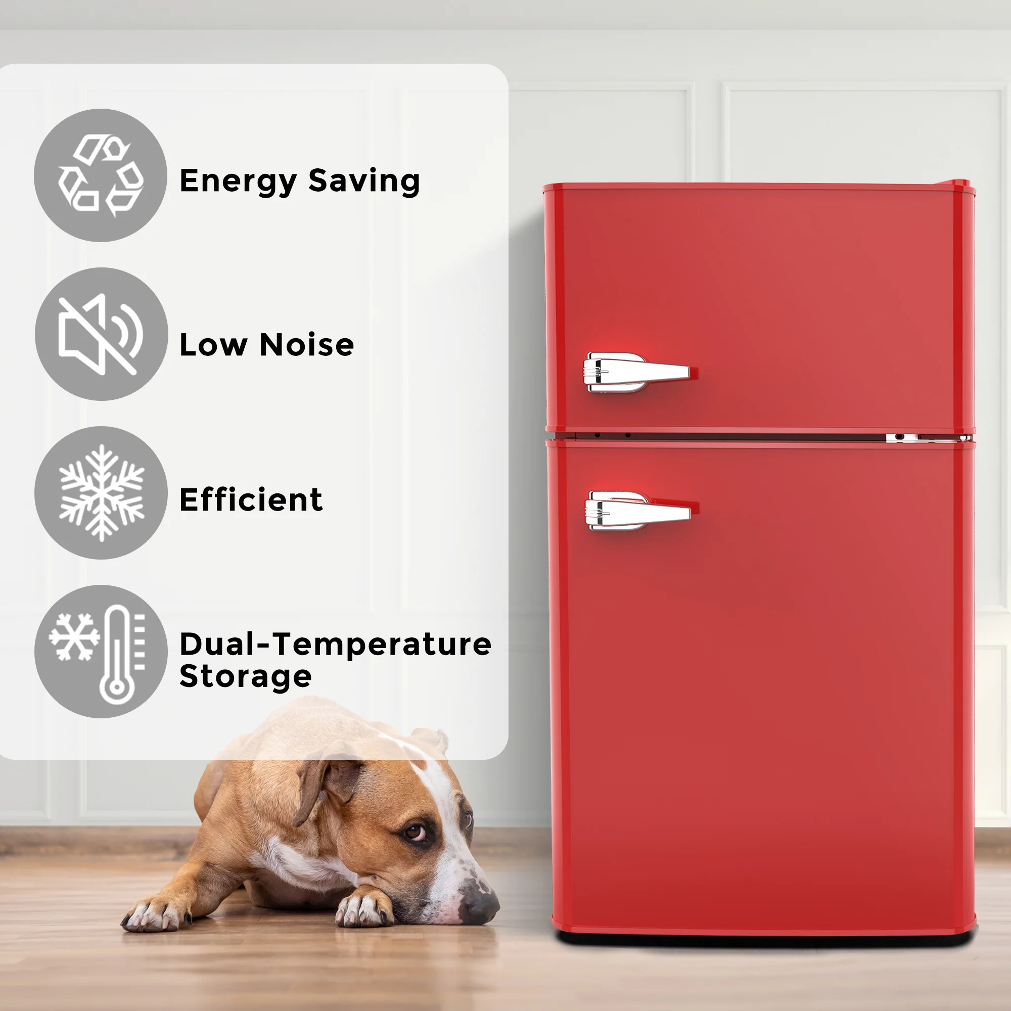 Besttey 3.1 Cu.ft Mini Fridge with Freezer Two Door, Stainless Steel, Compact Size & Low Noise Defrost for Home Office Dormitory, Red