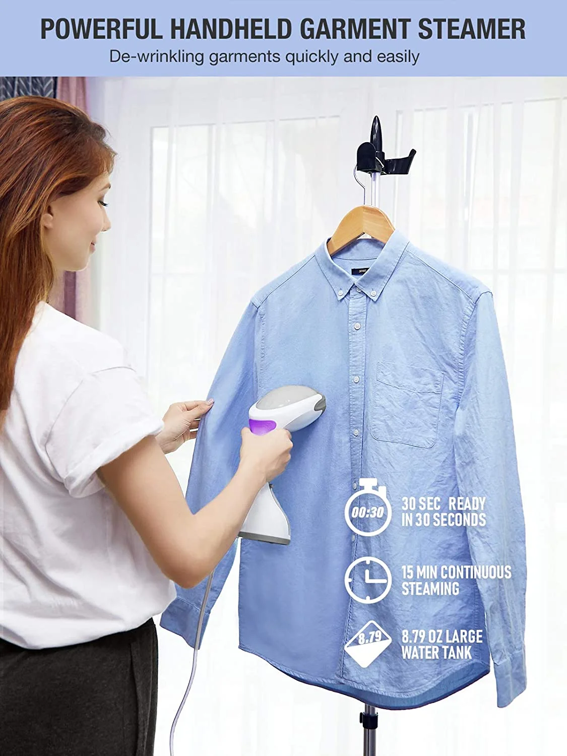 BEAUTURAL Steamer for Clothes with Pump Steam Technology, Portable Handheld Garment Fabric Wrinkles Remover, 30s Fast Heat-up, Auto-Off, Large Detachable Water Tank