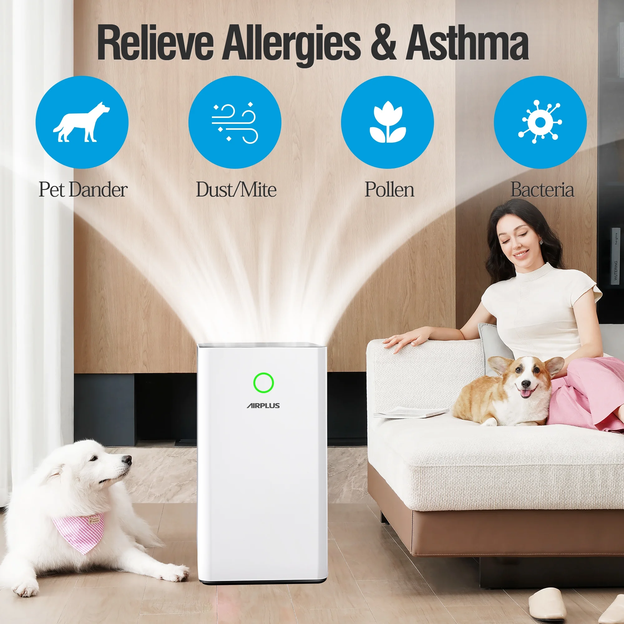 AIRPLUS Air Purifier, Air Purifiers for Home Large Room 2152 Sq ft, H13 True HEPA Filter Cleaner 99.9%, KXY550, White
