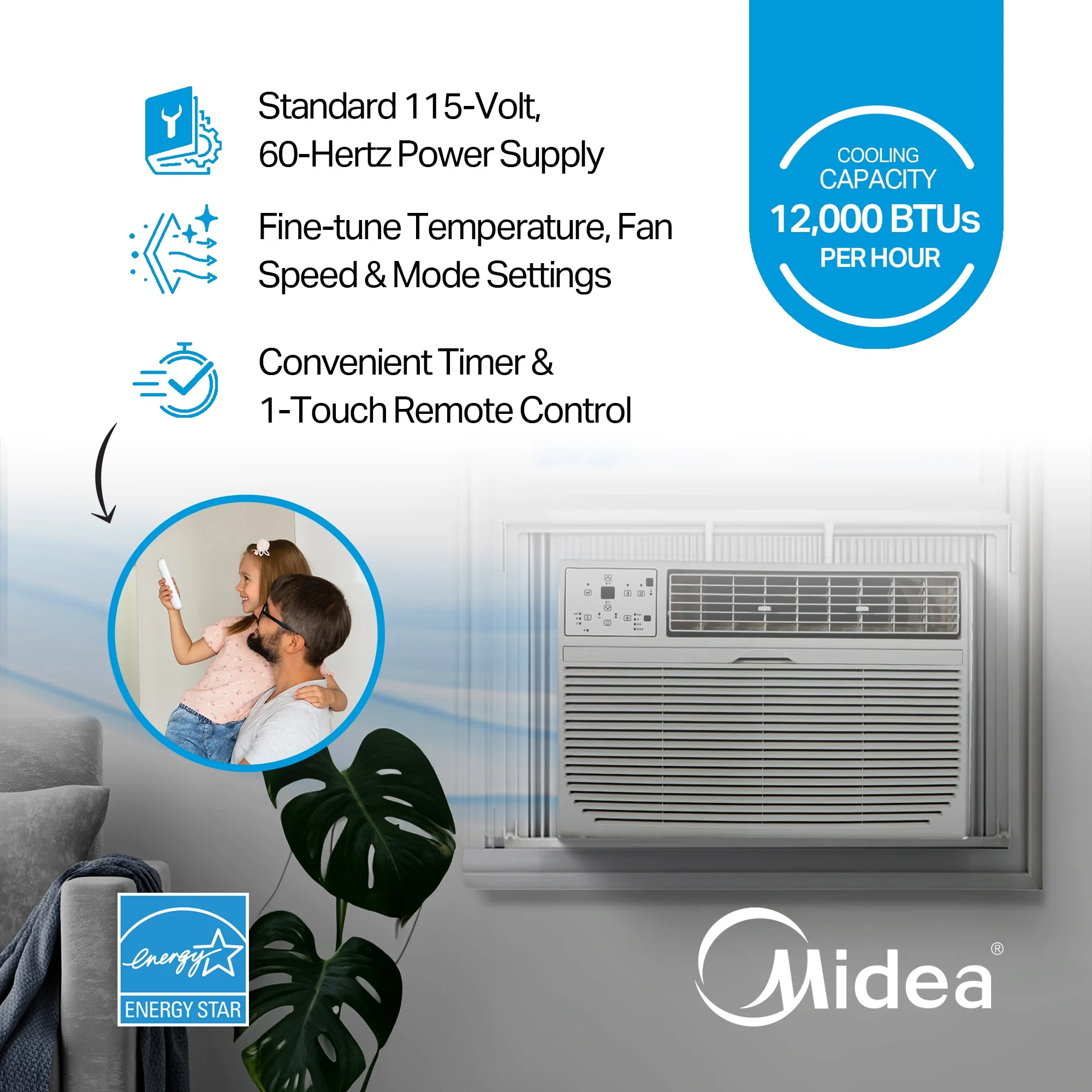 HomePointe 12,000 BTU Air Conditioner w/Touch Control & LED Display, White