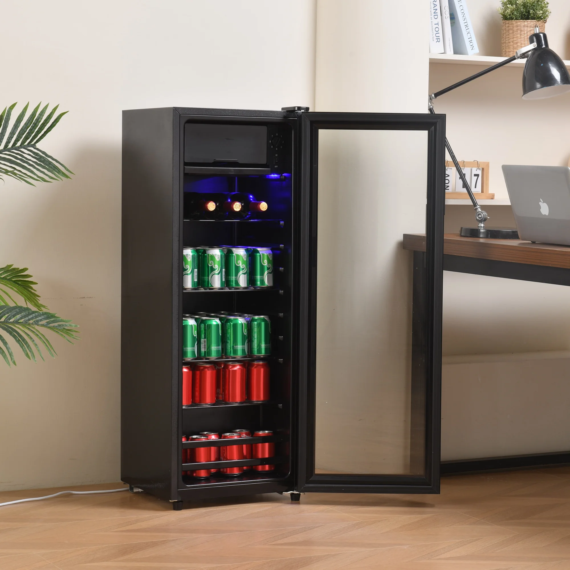 Churanty 4.5 Cu.ft Beverage Refrigerator Cooler Drinks -94 Can Small Fridge Glass Door for Soda Beer or Wine Constant for Home Office Bar
