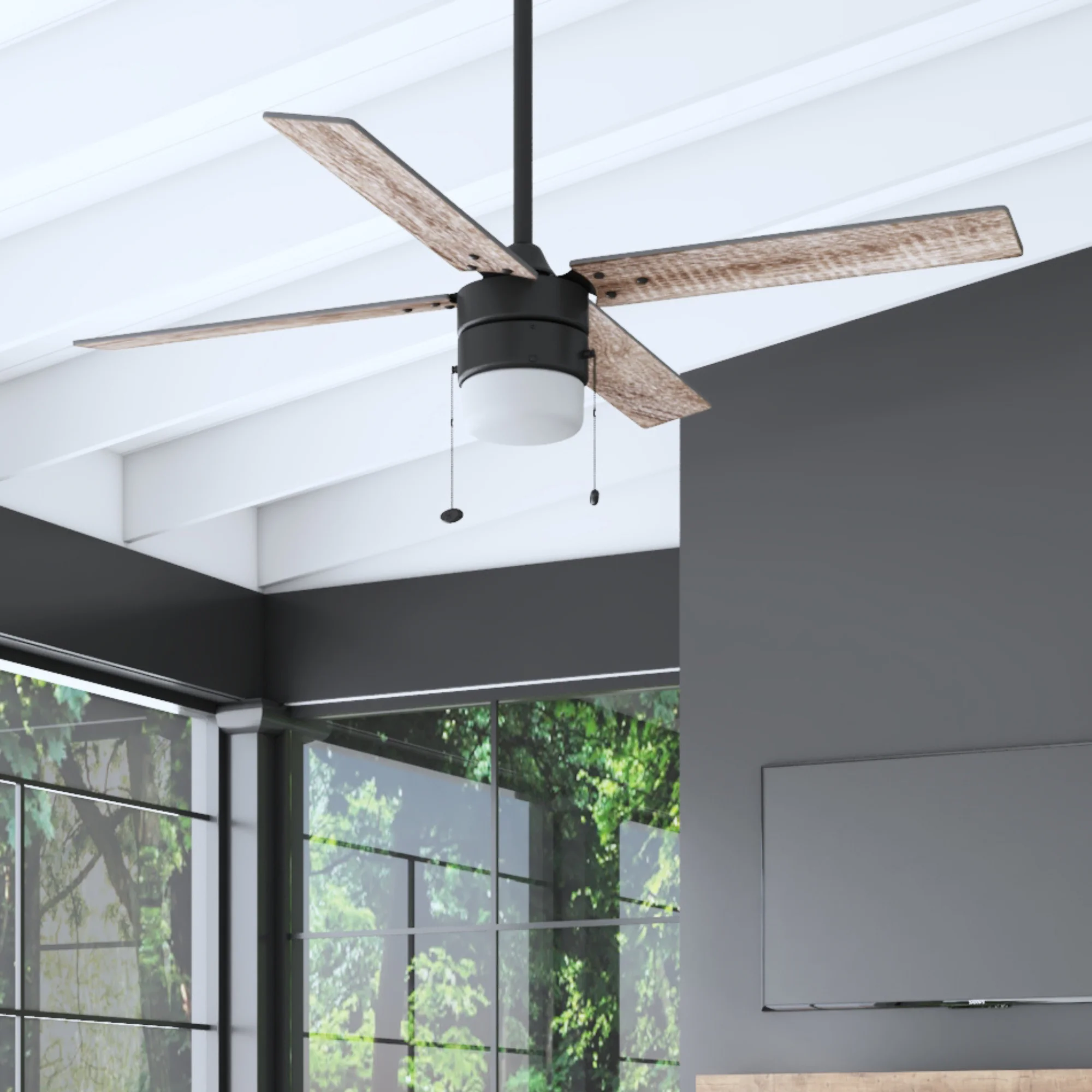 Better Homes & Gardens 52' Matte Black Indoor Ceiling Fan with Light, 4 Blades, Pull Chain Control & Reverse Airflow