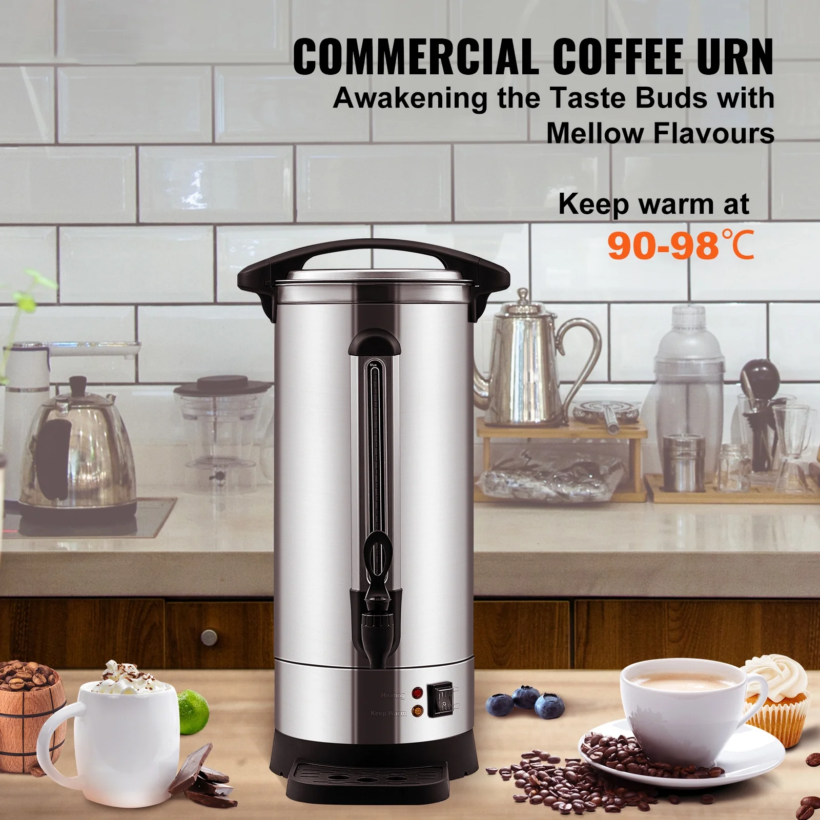 BENTISM Commercial Coffee Urn 110 Cup Stainless Steel Coffee Dispenser Fast Brew