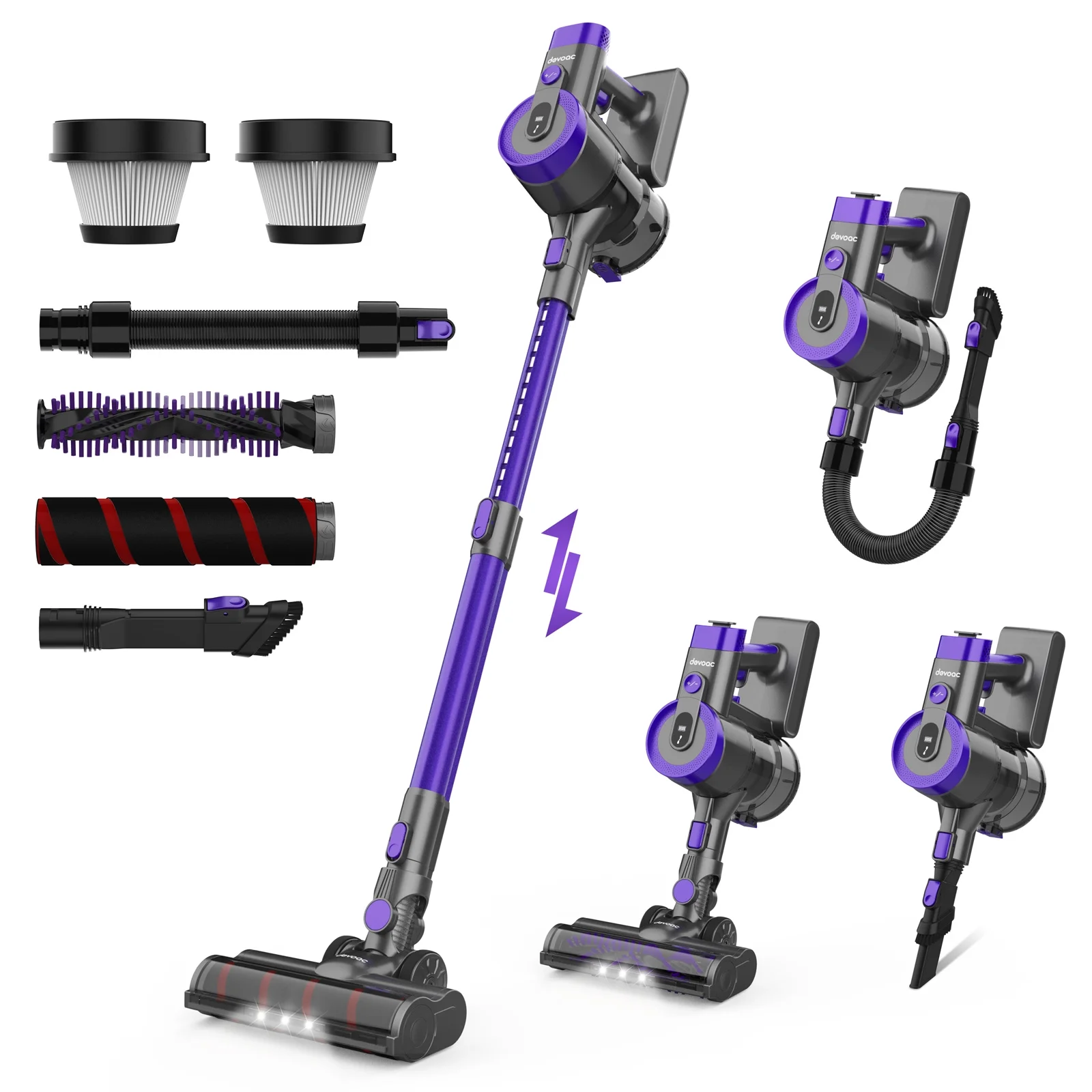 DEVOAC Cordless Vacuum Cleaner, 6 in 1 Ultra-Light Stick Vacuum, 365W Motor 28KPa Handheld Vacuum for Hard Floor Carpet Pet Hair, V90