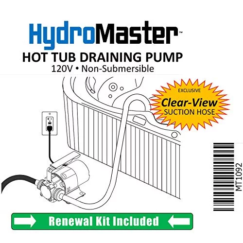 Hot Tub Spa Draining Pump with 10ft ClearView Suction Hose - 120V electric water transfer utility pump
