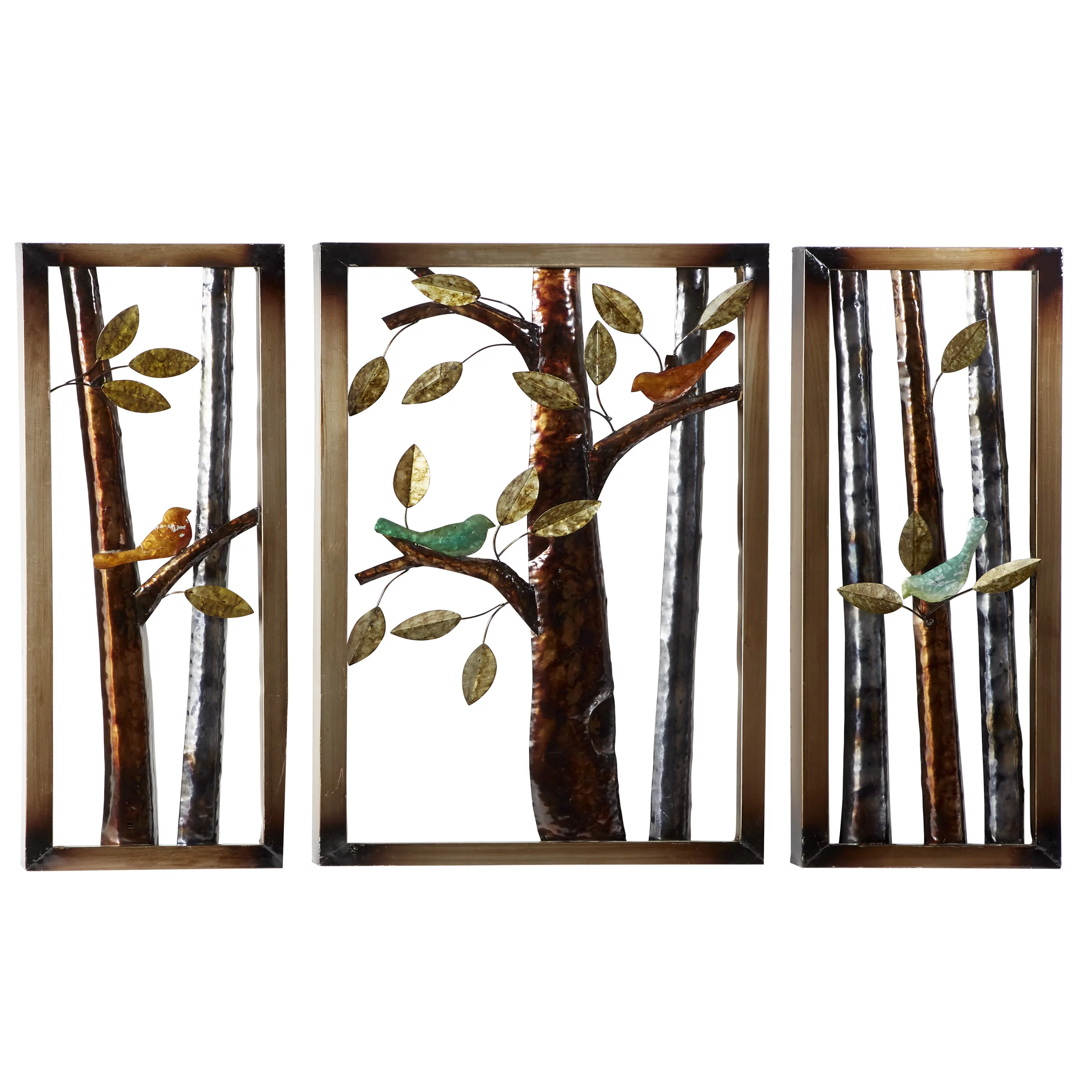 DecMode Indoor Multi Color Tin Botanical Wall Decor, Set of 3