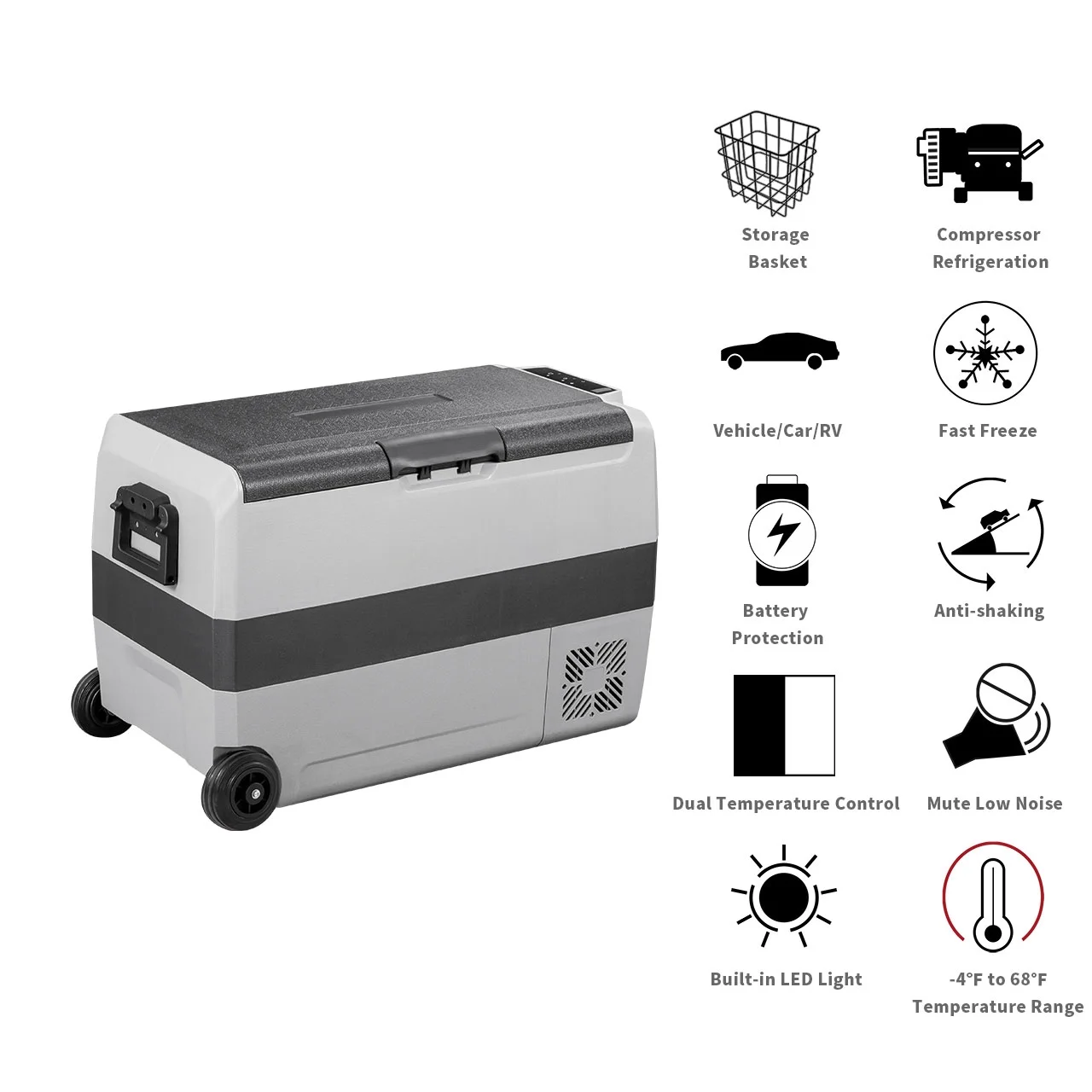 Alpicool T50 Dual Temperature Control 12 Volt Car Refrigerator 53 Quart Portable Fridge Freezer (-4F~68F) for Outdoor and Home