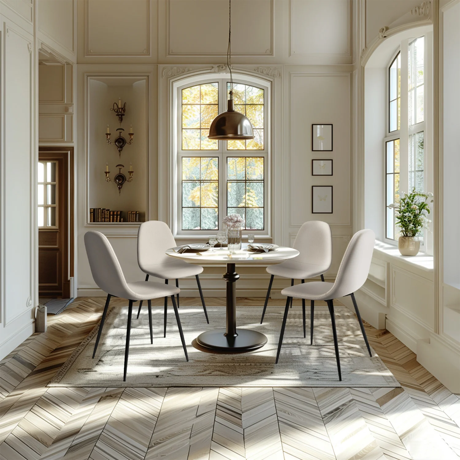 Homy Casa Modern Dining Chairs Set of 4 - Upholstered Side Chairs with Elegant Metal Legs, Beige