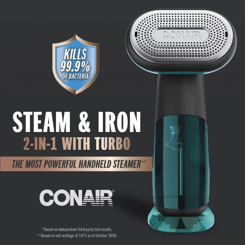 1875 Watt Handheld Fabric, 2-in-1 Steam and Iron Garment Steamer, One Size, Black/Green GS107