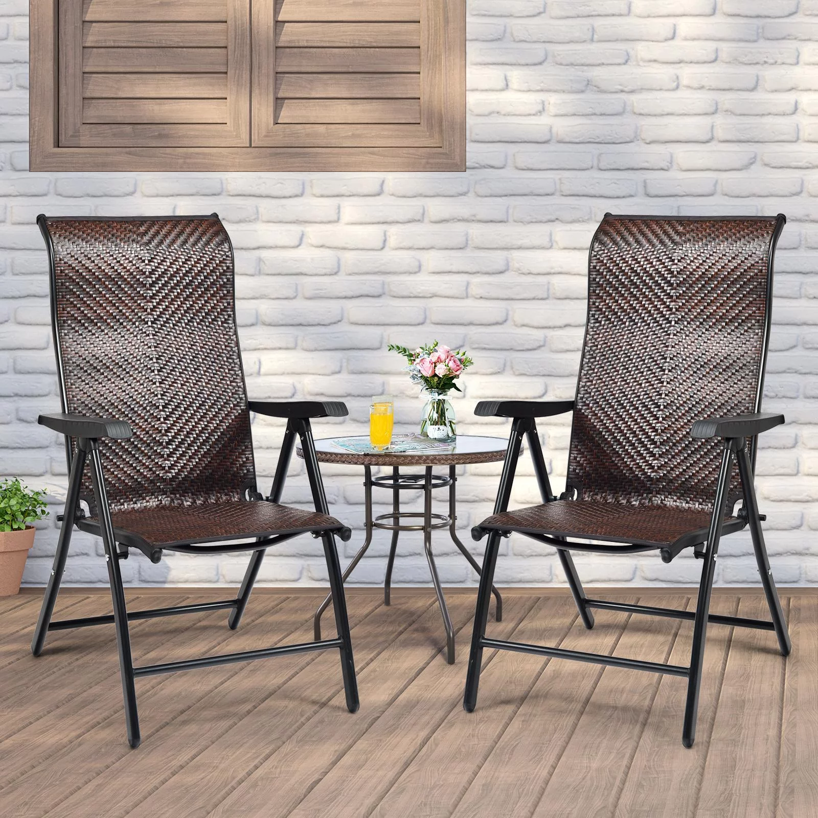 Giantex Rattan Reclining Folding Chair , Wicker Portable Chair w/5-Position Adjustable High Backrest & Widen Armrest, 2