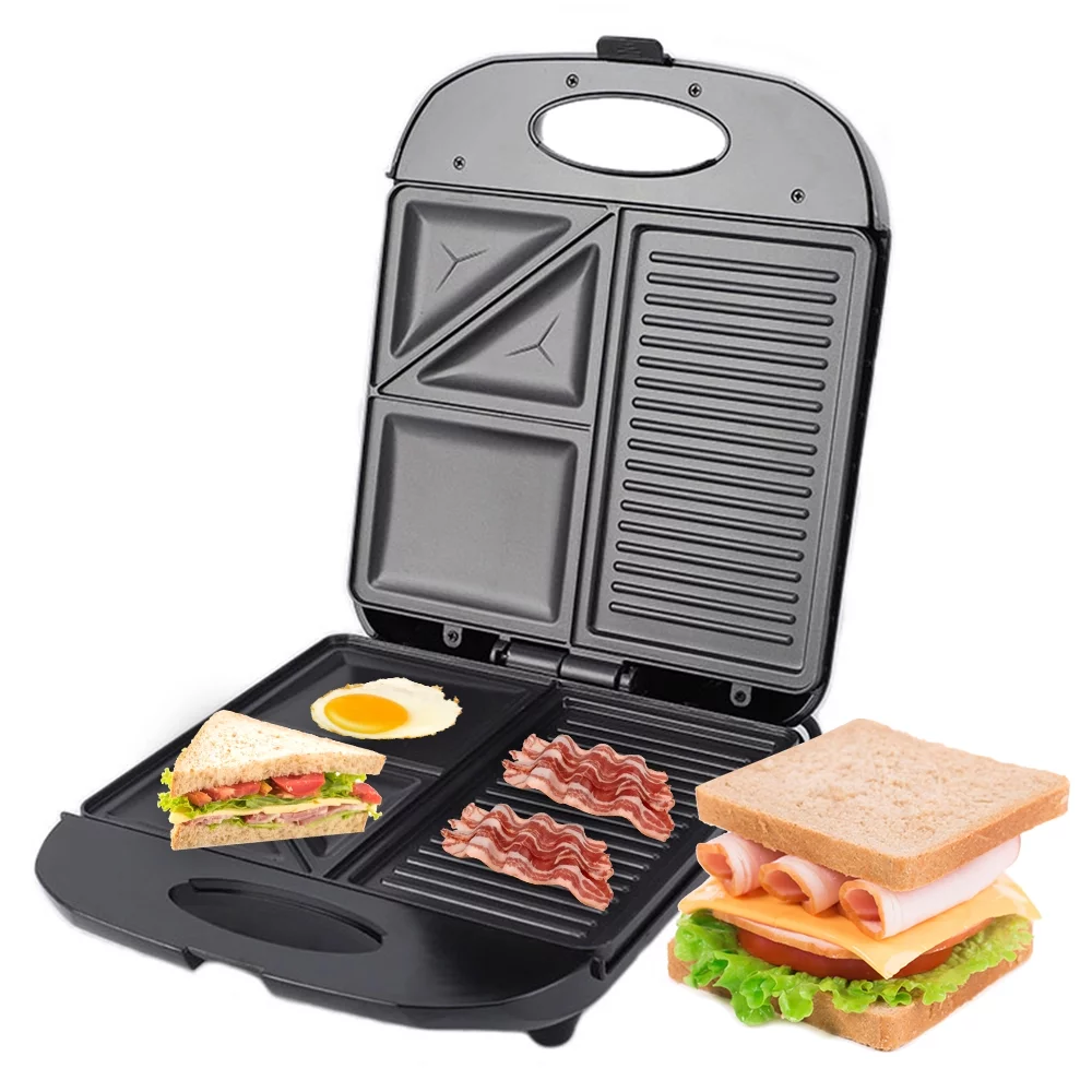 Arealer 1400W Grill Machine Waffle Maker with Iron Non-Stick Coating and 3in1 Shaped Electric Griddle Sandwich Eggs Multifunctional Heating Panini Bread Portable for Indoor Use