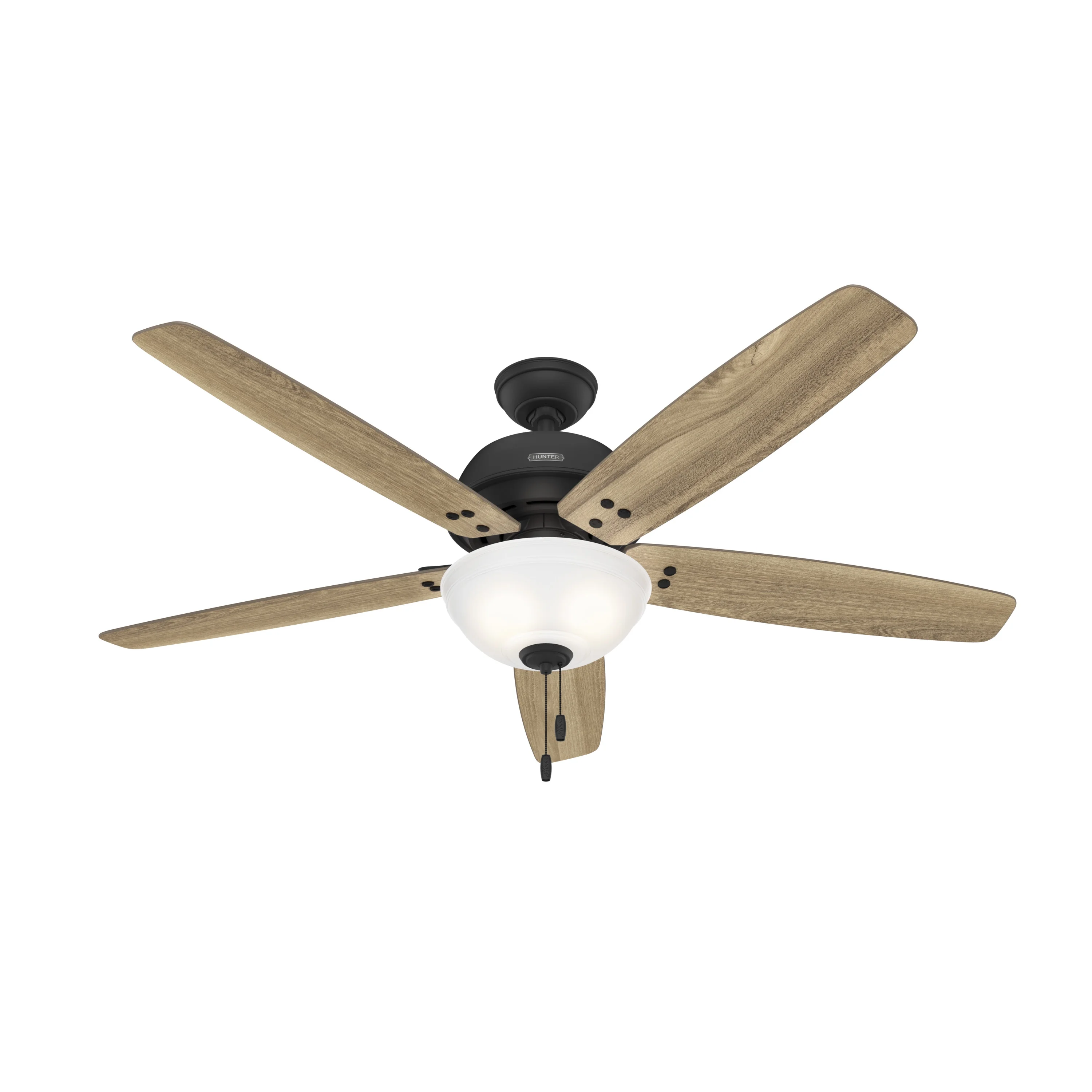 HUNTER - 52400 - Hunter 60 inch Reveille Matte Black Ceiling Fan with LED Light Kit and Pull Chain