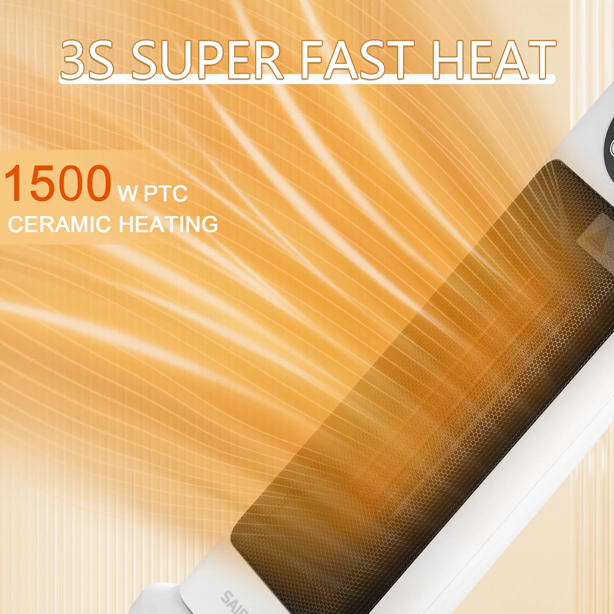 Abide Space Heater,1500W Electric Tower Ceramic Heater for Indoor Large Room Use with LED Display & Remote, White