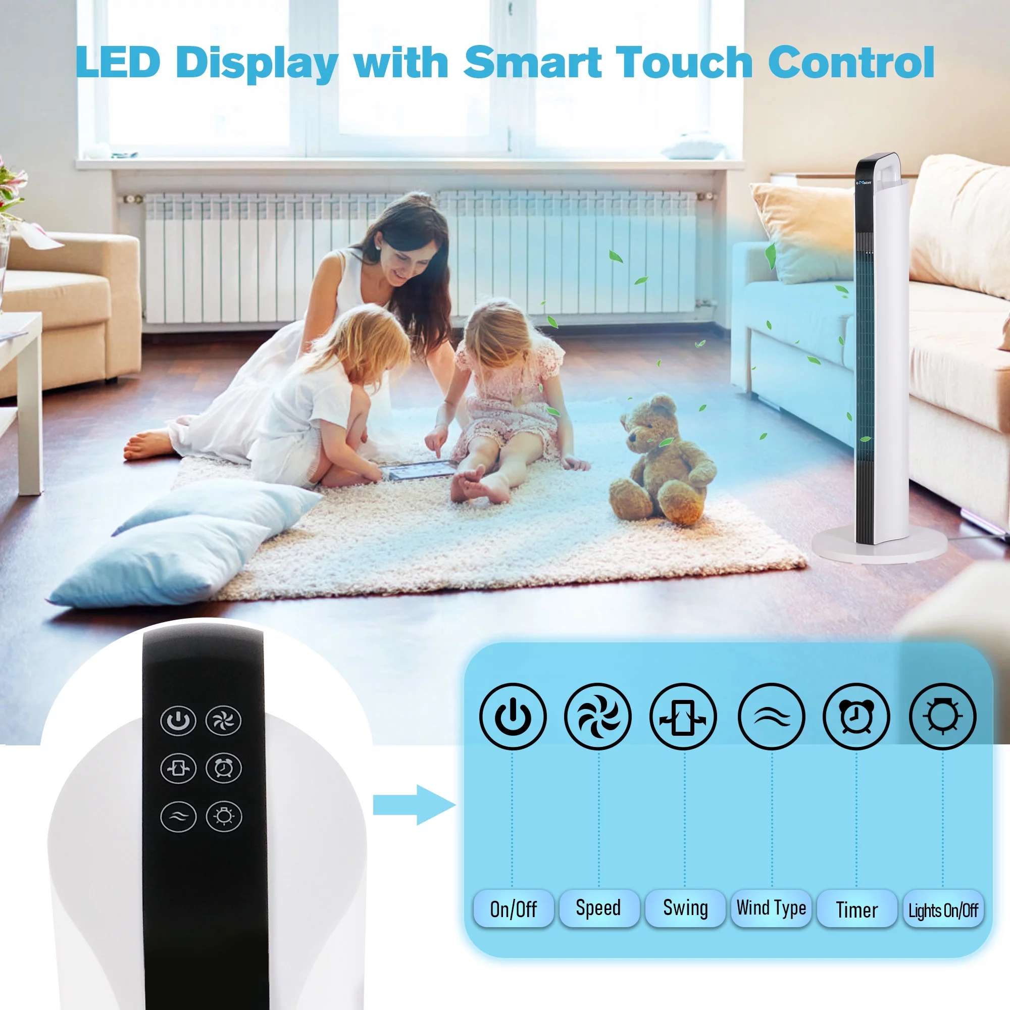 Karmas Product Tower Fan 35 inches Oscillating Bladeless Fan Standing Fan 35 Db Quiet Cooling Fan 8H Timer with Remote
