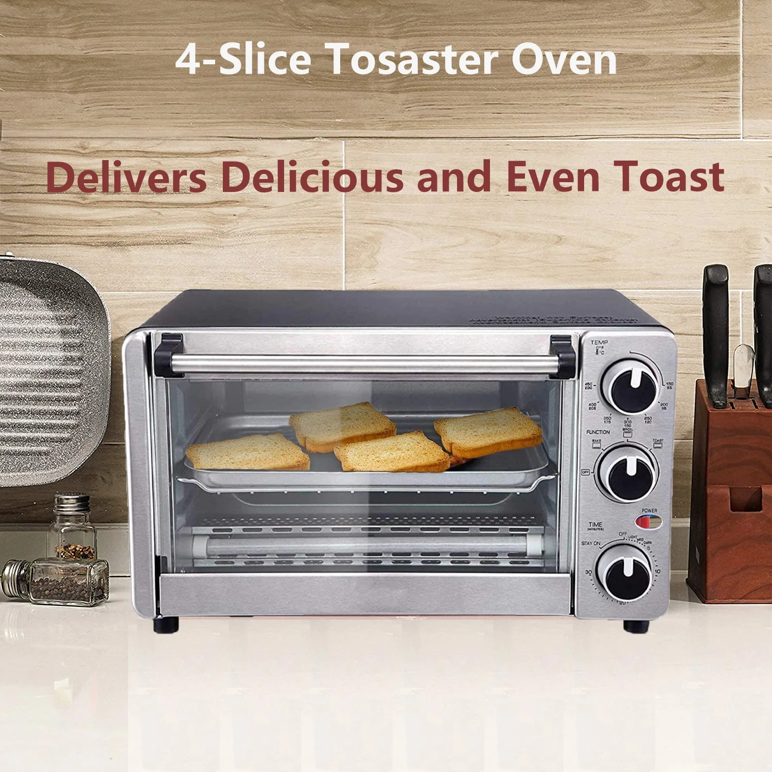 4 Slice Countertop Toaster Oven - with Timer Bake Pan & Rack