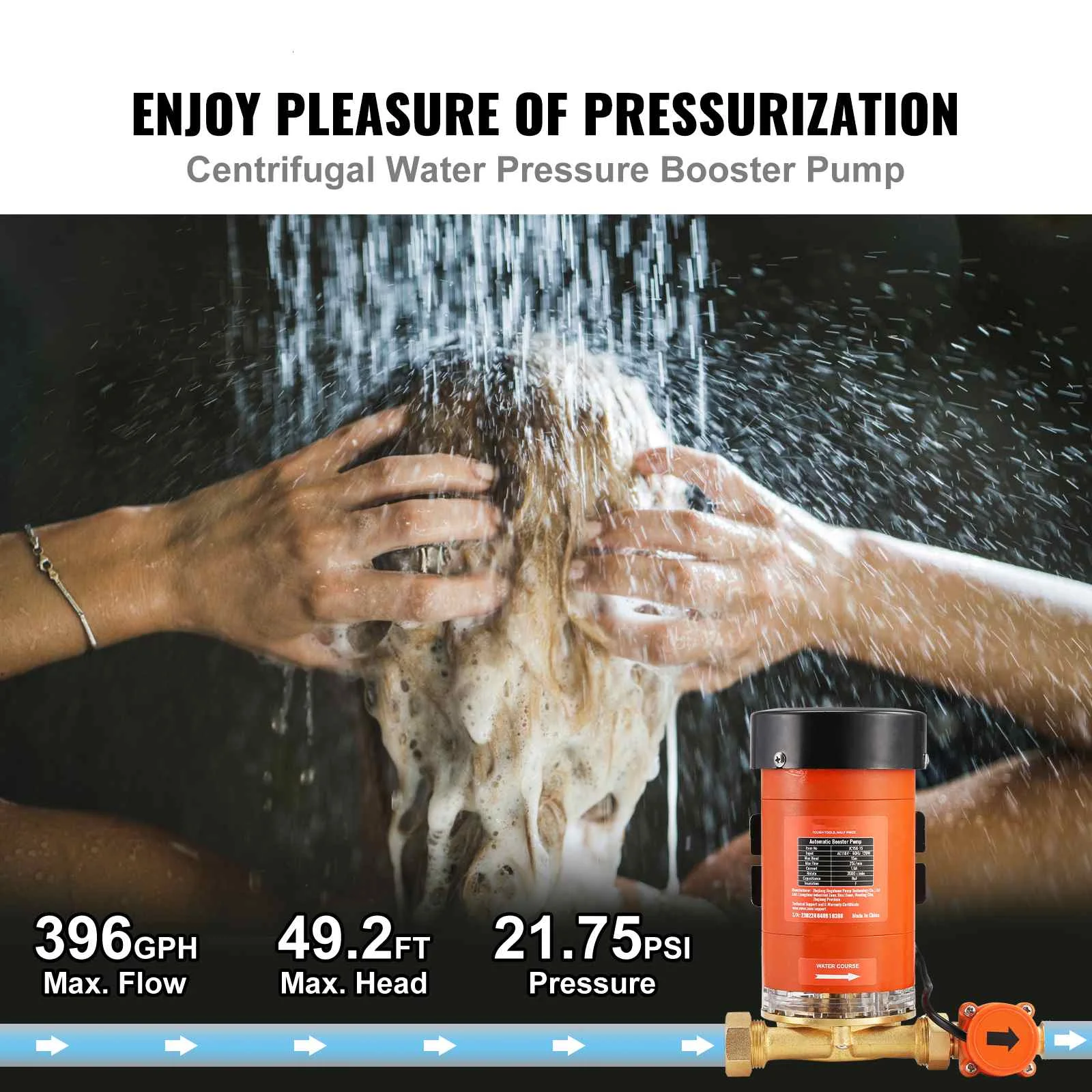 BENTISM 120W Automatic Home Water Pressure Booster Pump,110V 396 GPH Shower Booster Pump with Water Flow Switch, for Whole House Shower