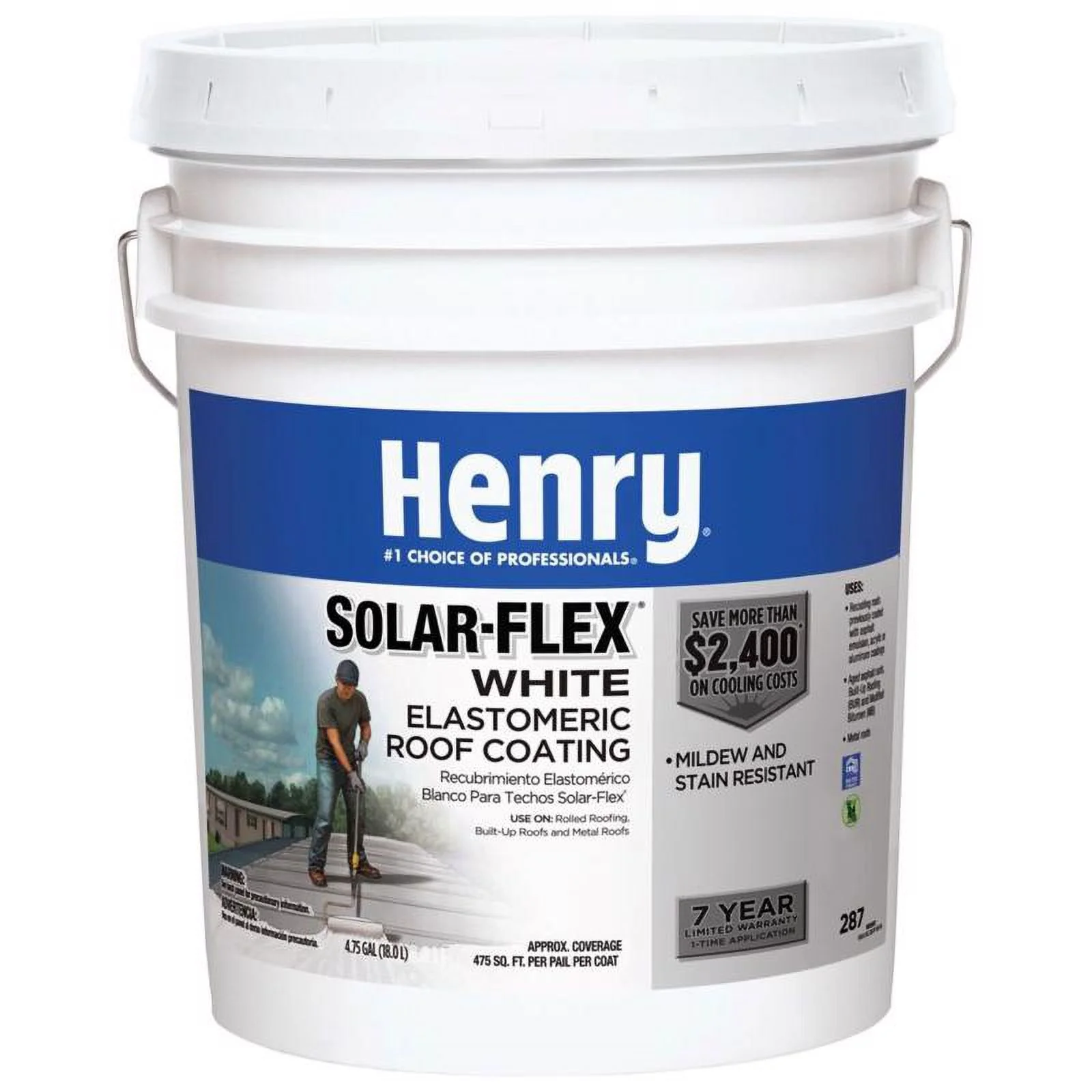 Henry Solar-Flex 287 Smooth White Elastomeric Roof Coating 4.75 gal
