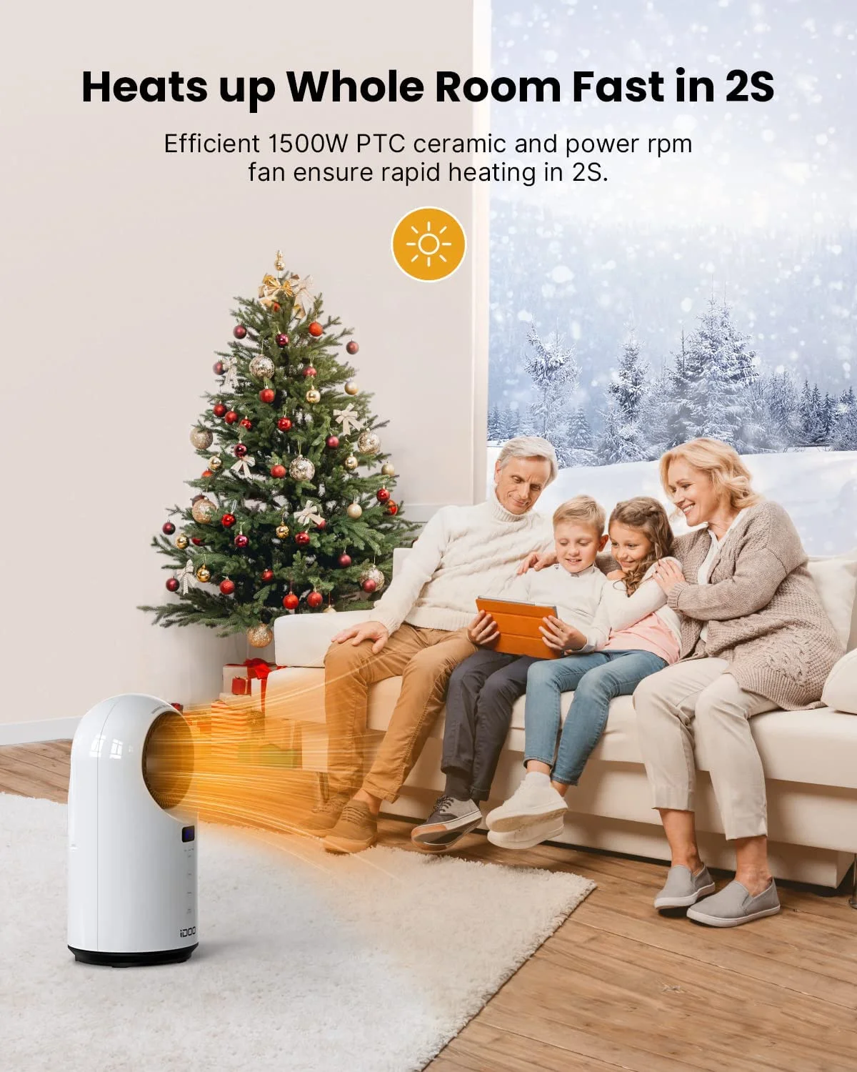iDOO Electric Ceramic Space Heaters for Office Desk Indoor Large Room 300 sq.ft, White