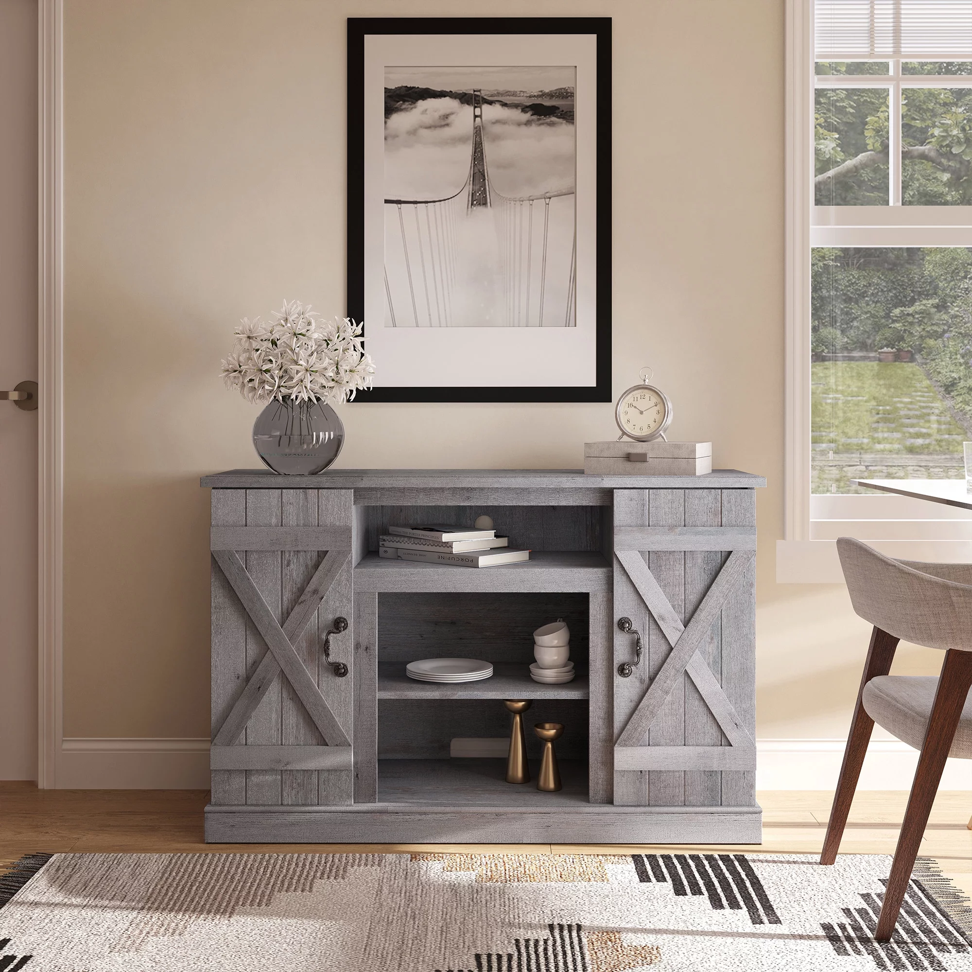 BELLEZE TV Stand Media Entertainment Center - Veropeso (Light Gray)