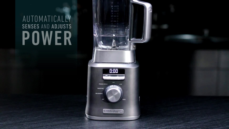 Calphalon Auto-Speed 2-Liter Blender with Blend-N-Go Smoothie Cup, Dark Stainless Steel