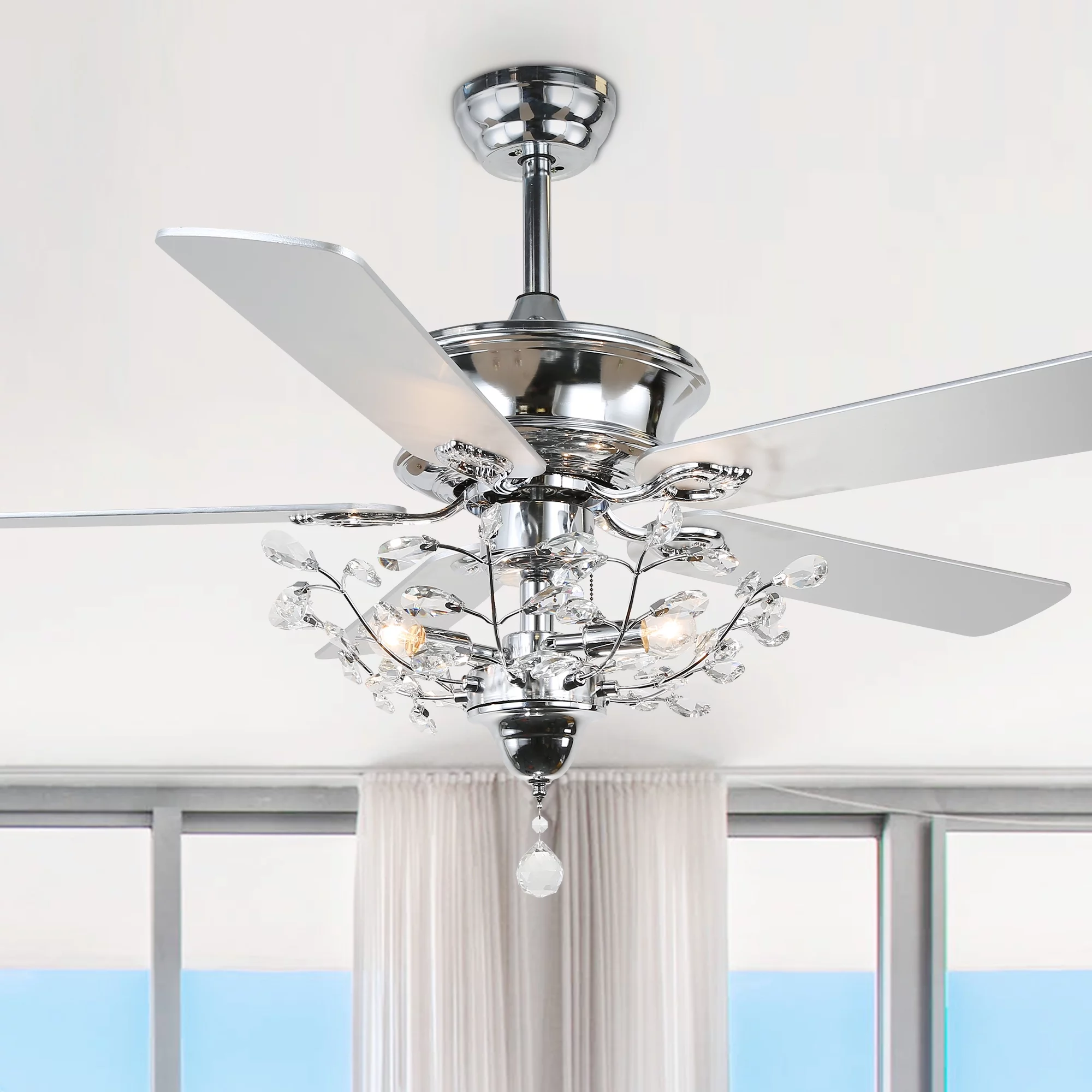 Belladepot 52 Inch Chrome Crystal Ceiling Fan with Reversible Blades, Sliver Modern Ceiling Fan with Light Kit and Remote Control