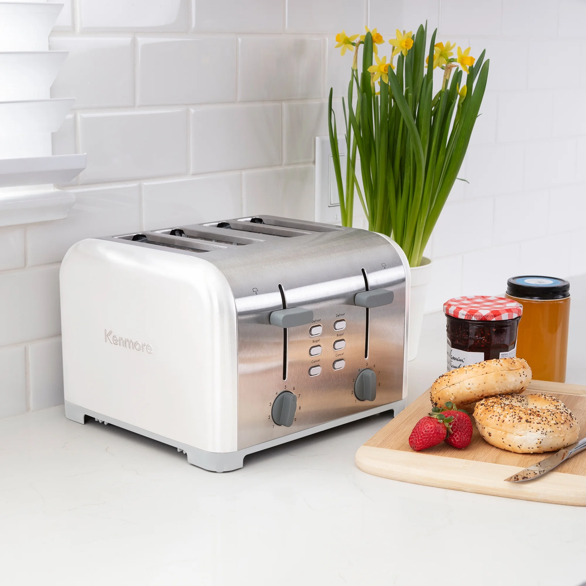 Kenmore 4-Slice Stainless Steel Toaster, Silver and Grey, with Dual Controls, Extra Wide Slots