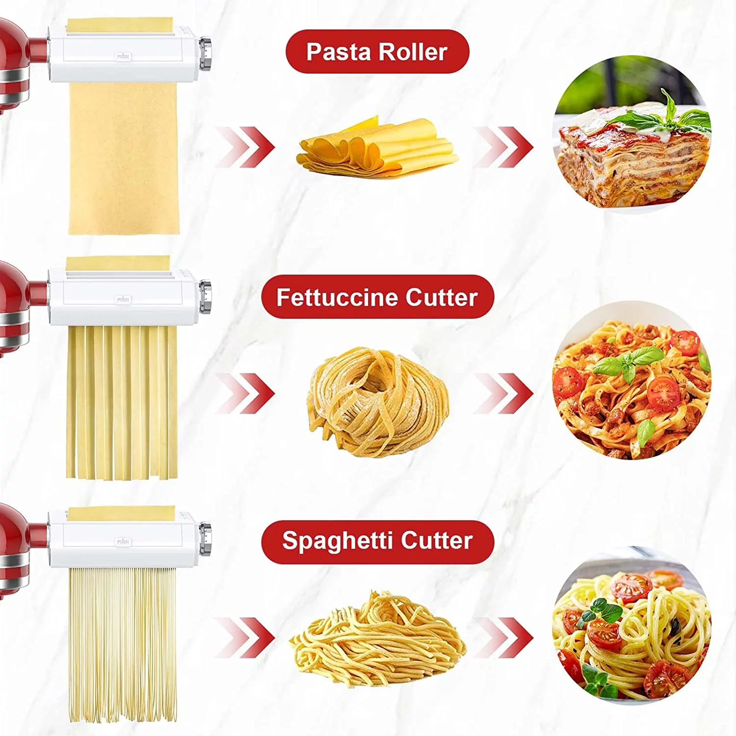 Hozodo KitchenAid Mixer Accessories Pasta Attachments 3 in 1 Pasta Sheet Roller, Spaghetti & Fettuccine Cutter