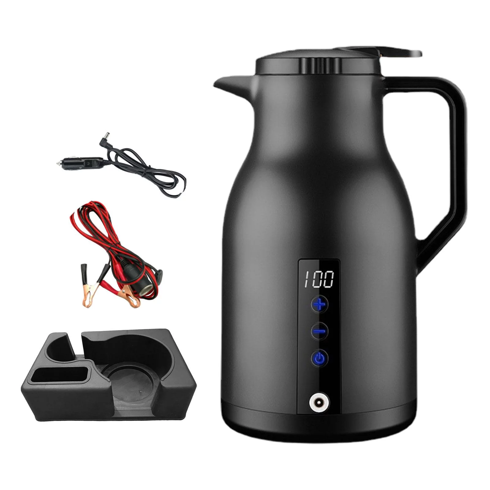 Heating Kettle, Boiling Hot Water Kettle, Fast Heating Water Heating Bottle Portable Electric Car Kettle, Water Heating Bottle, for Tea Milk Black With Base