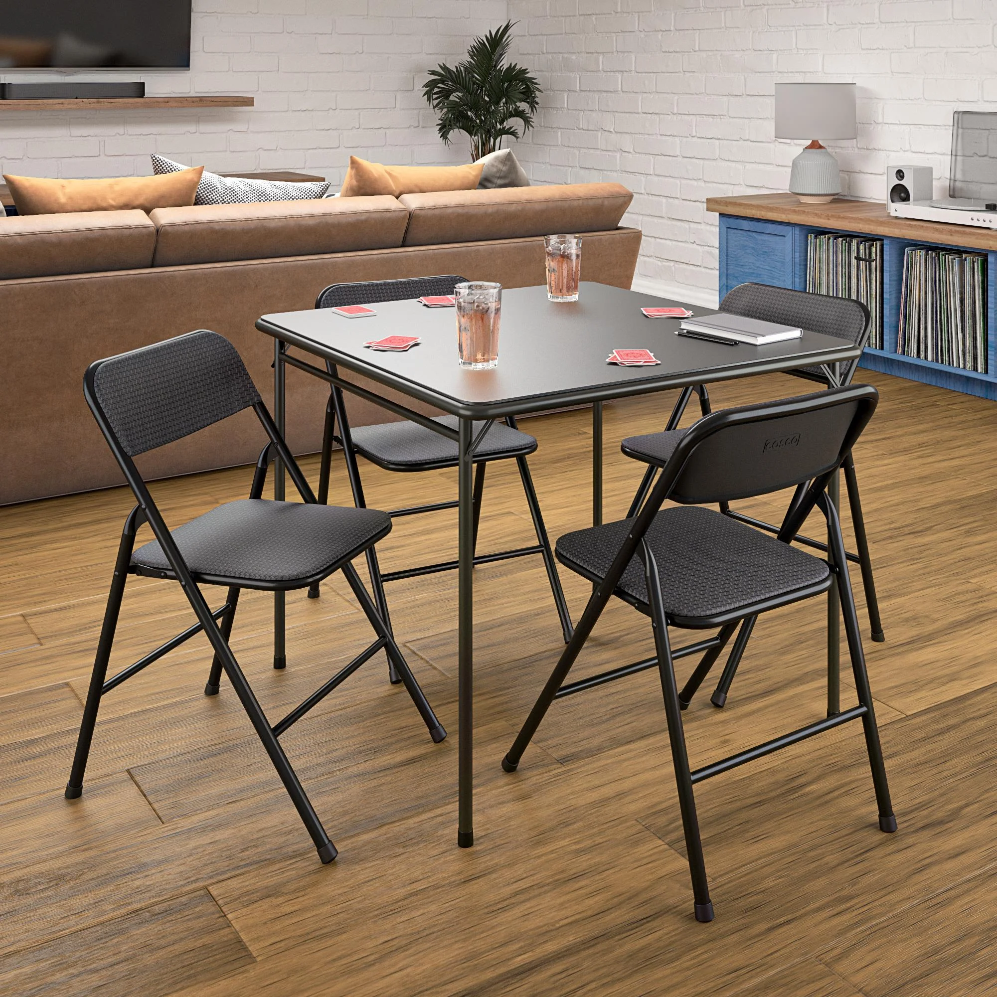 COSCO Premium 5-Piece Folding Table & Chair Dining Set, Black