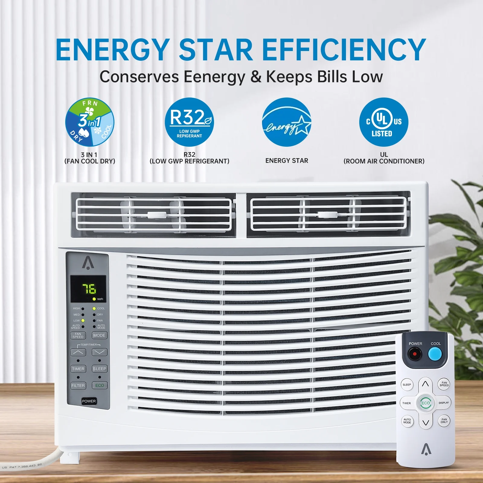 6000 BTU Smart Air Conditioner Window Unit, 110-115V Window AC Unit with Remote/App Control and Dehumidify Function, Energy Savings, Quiet Operation, Cools 250 Sq.ft