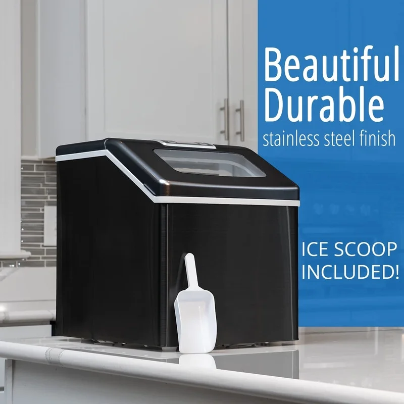 Countertop Ice Maker 40LB/24H, 24 Full Cubes Every 15 Minutes, Adjustable Size, Digital Control and Timer, Self-Cleaning, EZ Access Lid, Included, Black