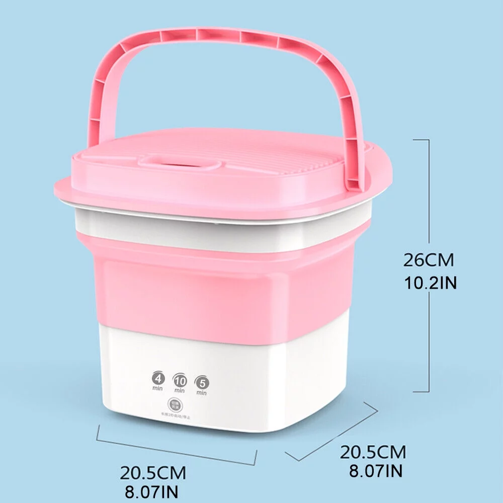 Jahy2Tech Mini Folding Washing Machine Portable For Clothes With Dryer Bucket Travel Wash (Pink)