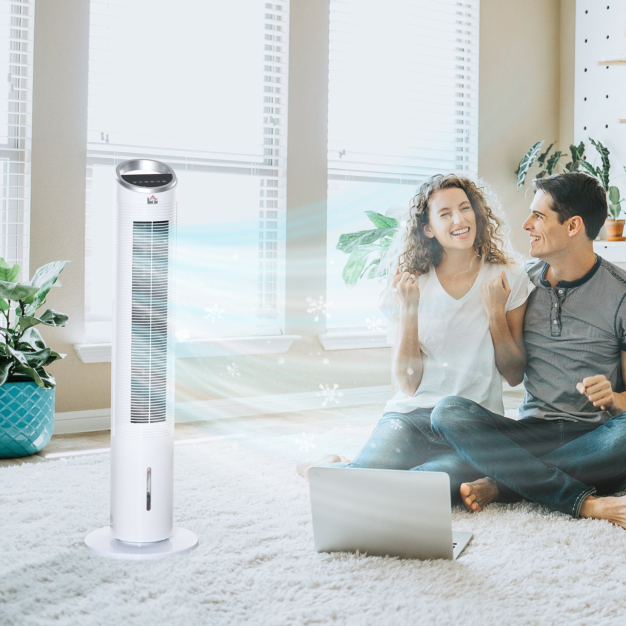 HOMCOM 40' Evaporative Air Cooler for Home Office, 3-In-1 Ice Cooling Fan with Humidifier, Oscillating, 3 Modes, 3 Speeds, 8H Timer, Remote, LED Display, White