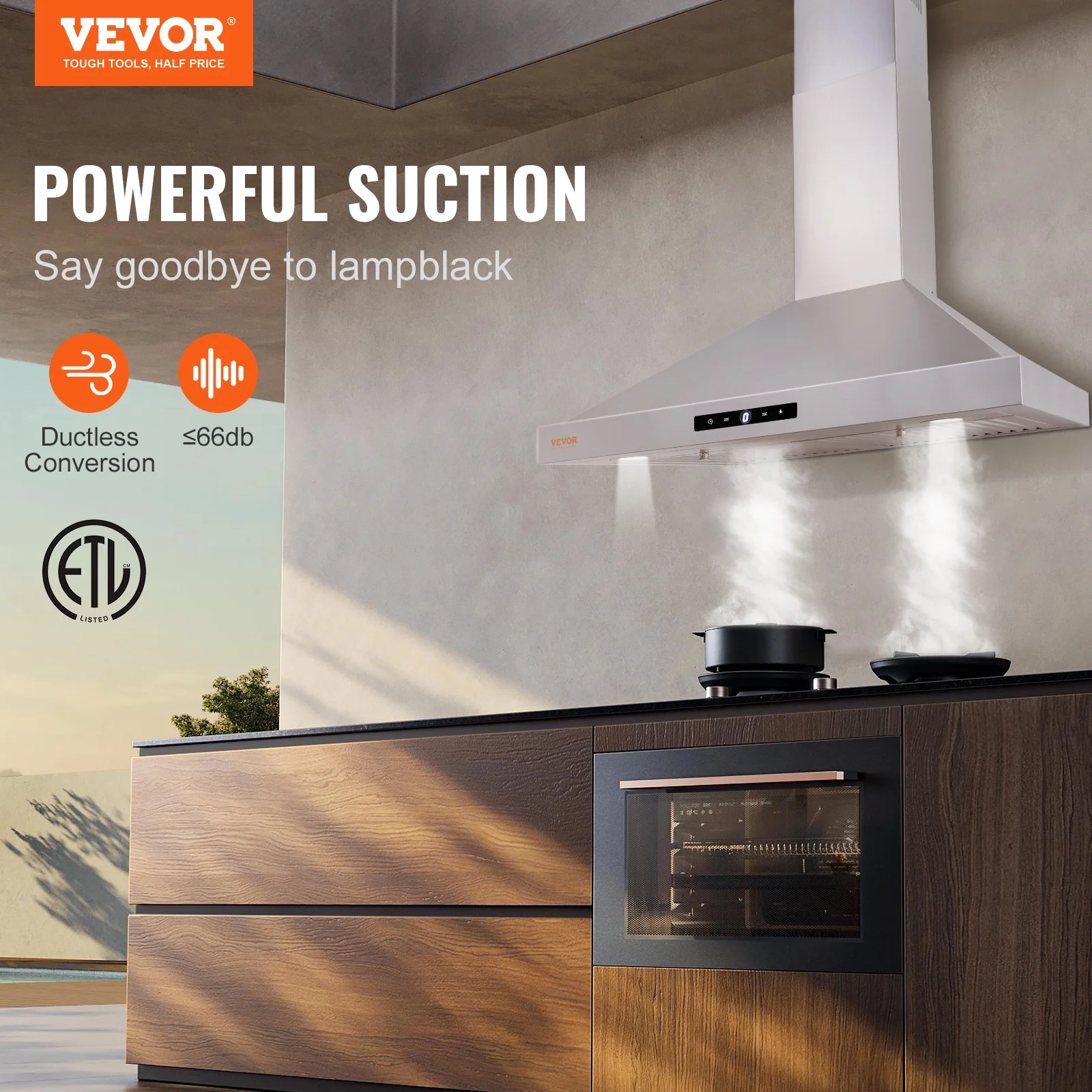 BENTISM Range Hoods 30 inch Wall Mount 350 CFM 3 Speed Ductless Convertible, Kitchen Chimney Vent Stainless Steel with Touch Control Switch Panel