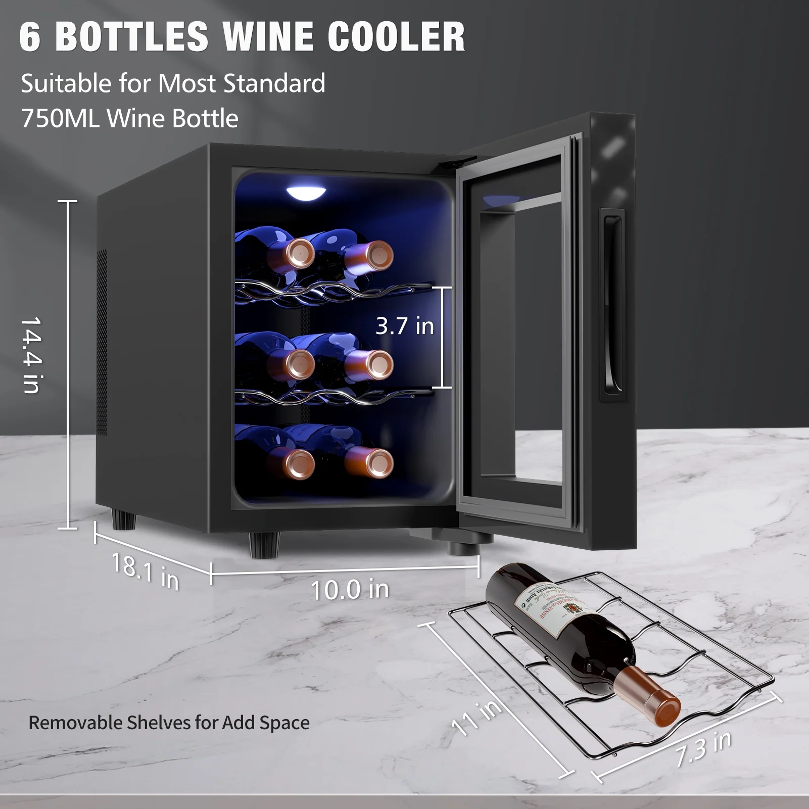 JINJUNYE 6 Bottle Wine Cooler, Wine Fridge Small with Digital Temperature Control, 46-66�H, Countertop Wine Cooler Refrigerator, Mini Freestanding Wine Cellars Glass Door, Gift for Wine Lover