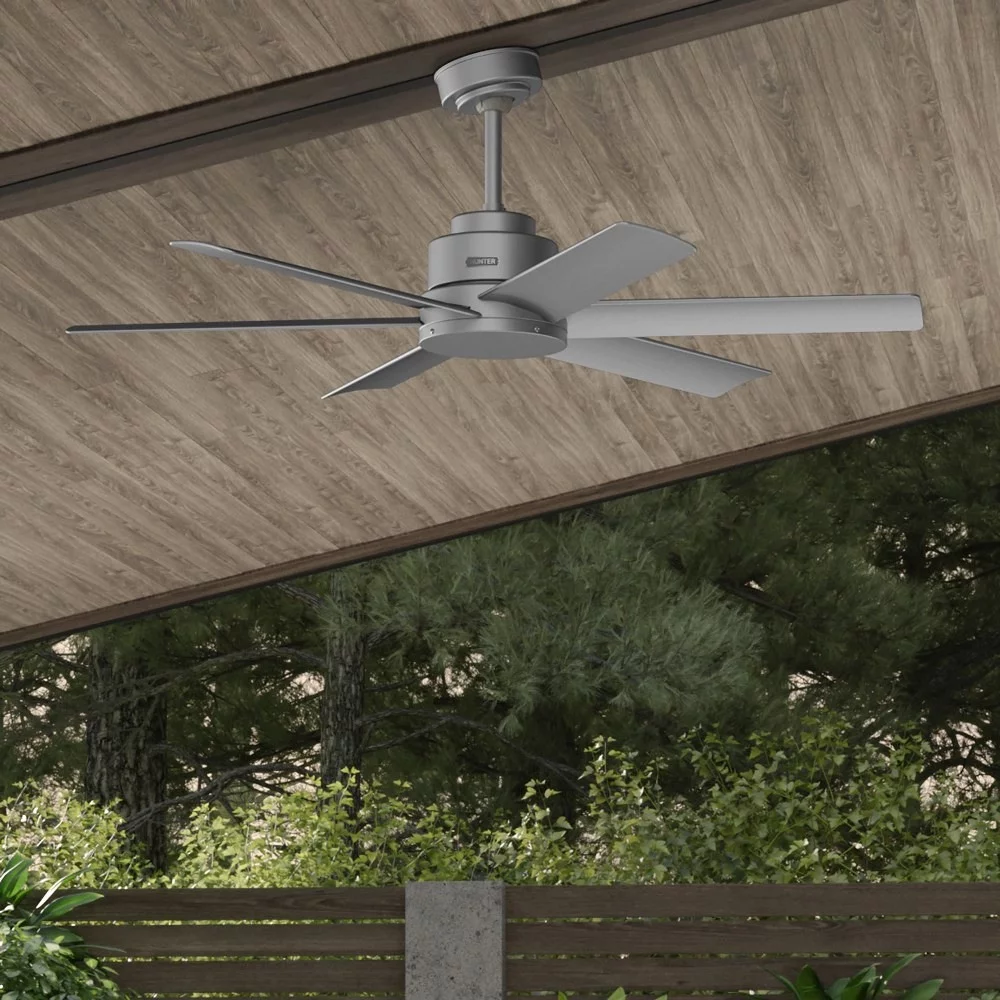 Hunter 52 inch Kennicott Matte Silver Damp Rated Ceiling Fan and Wall Control