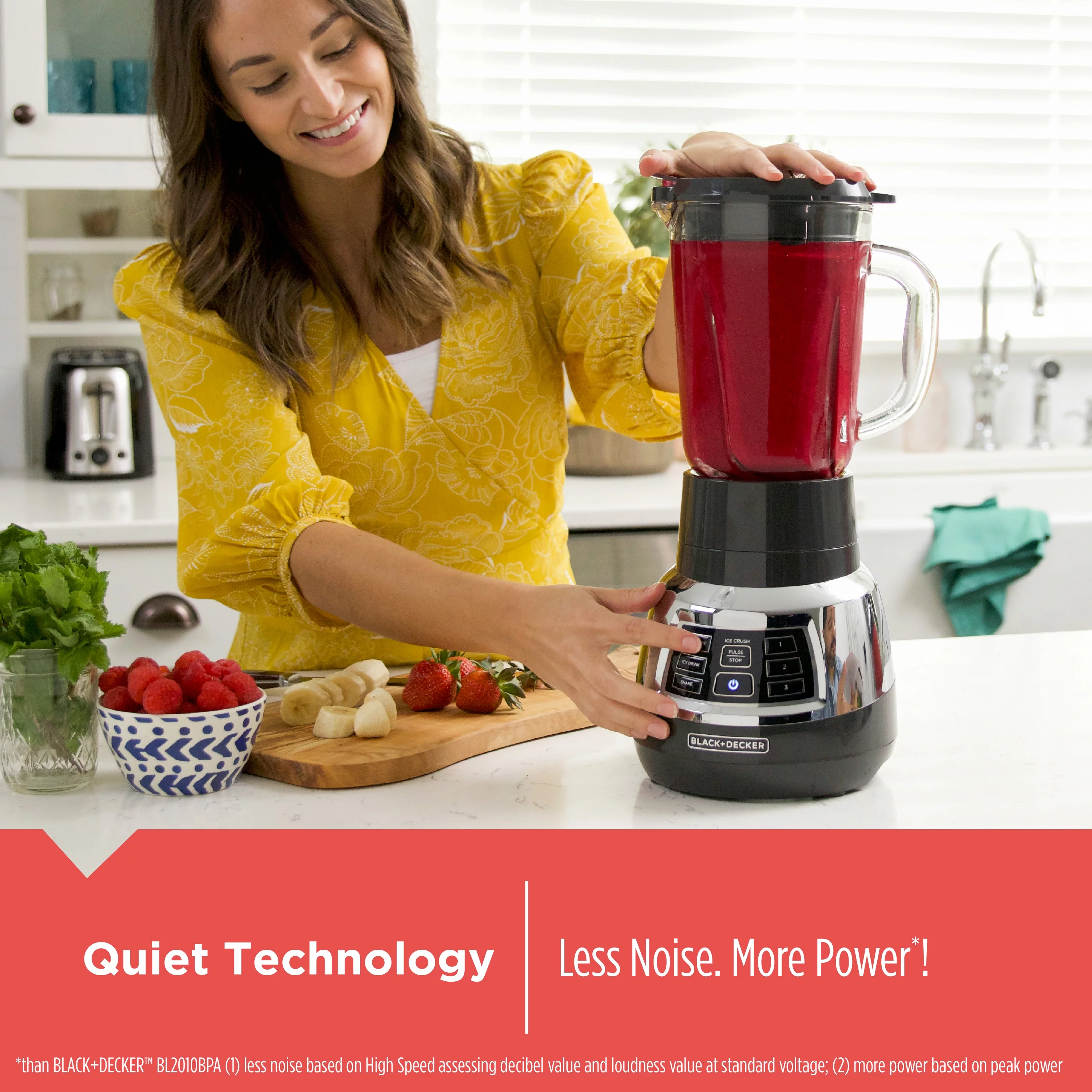 BLACK+DECKER Quiet Blender with Cyclone? Glass Jar, BL1400DG-P