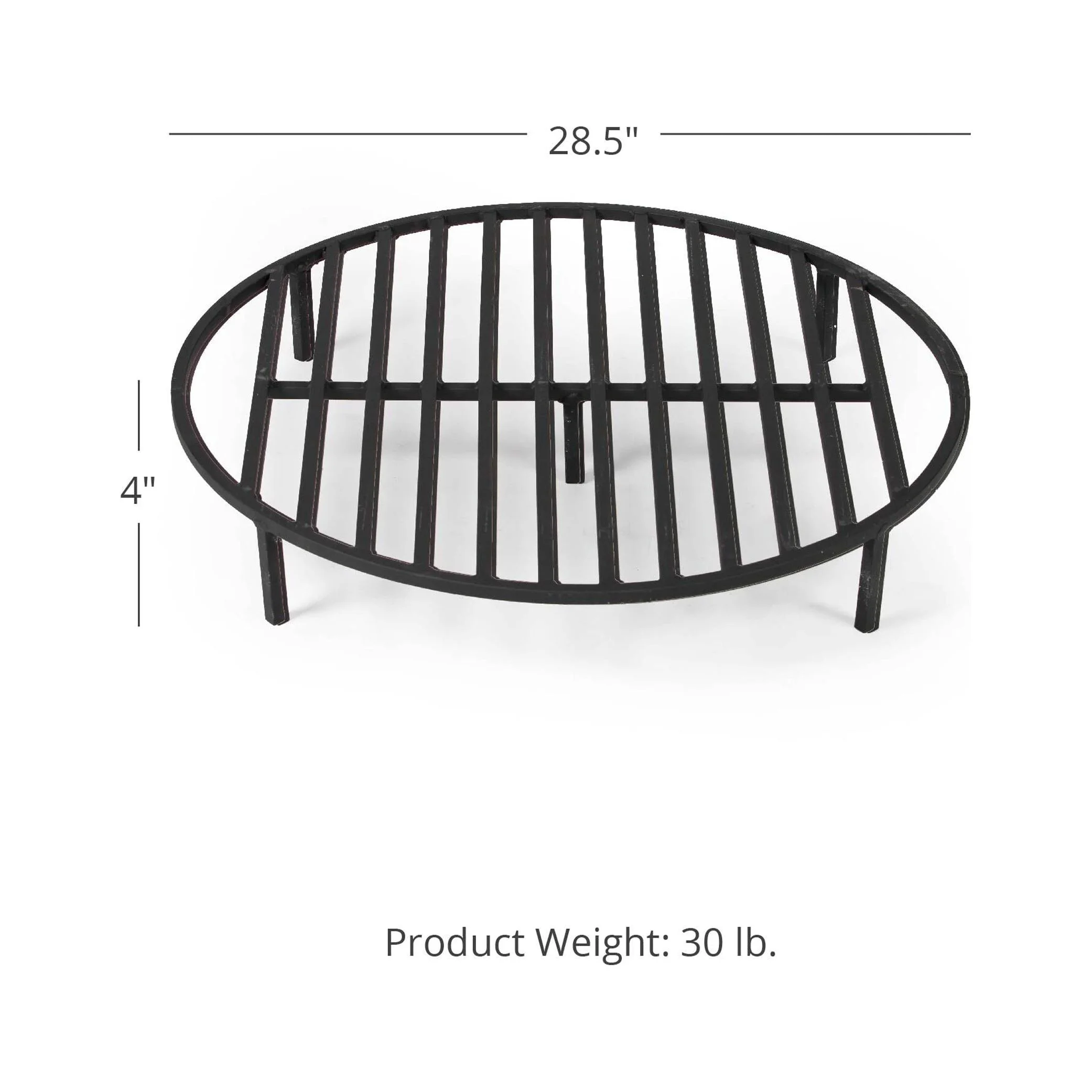 Ash & Ember Round 28.5in Fire Pit Grate, Heavy Duty 1/2in Steel Elevated Log Wood Pit Grate, Burning Fireplace and Firepits