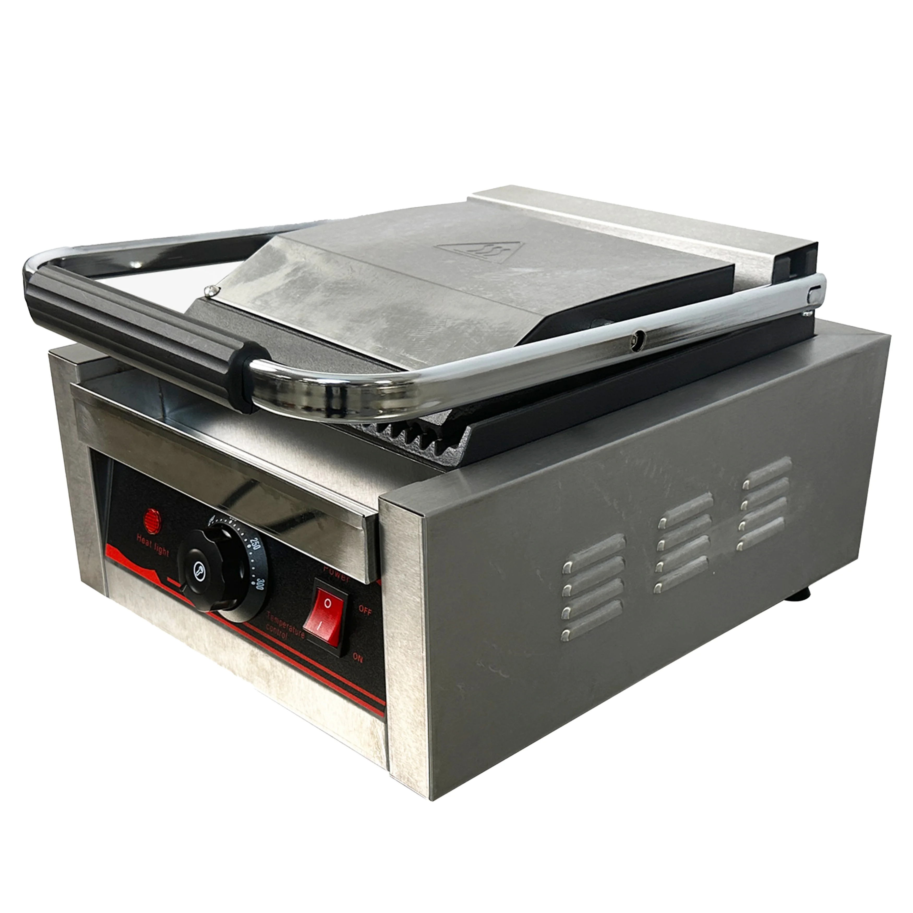 1800W Commercial Panini Sandwich Grill Grooved Plates Single 12 in. Width, 110V
