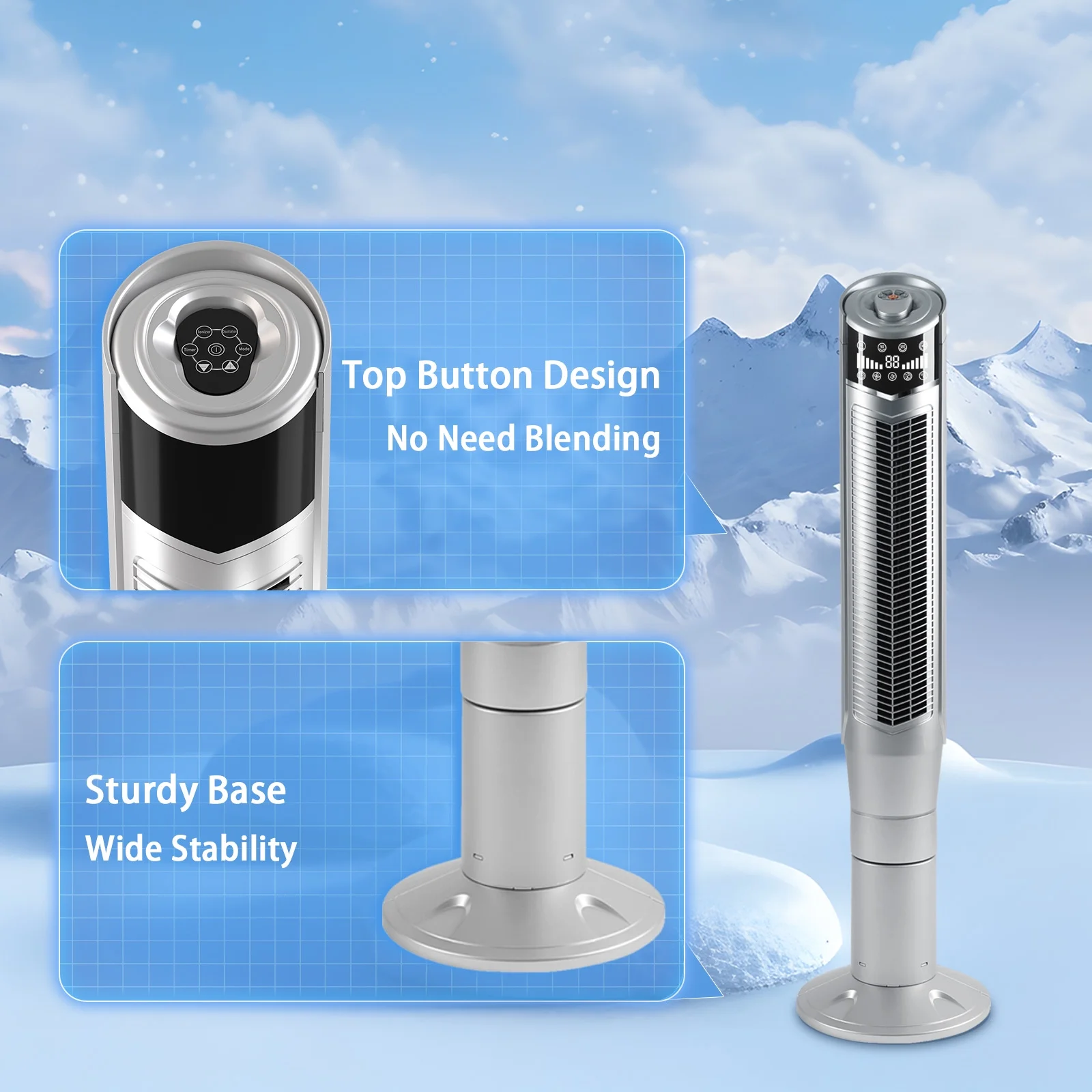 Besttey 47' Tower Fan , 360 �� Quiet Bladeless Fan w/Remote, 3-Speed w/24-H Timer, for Home, New, Silver