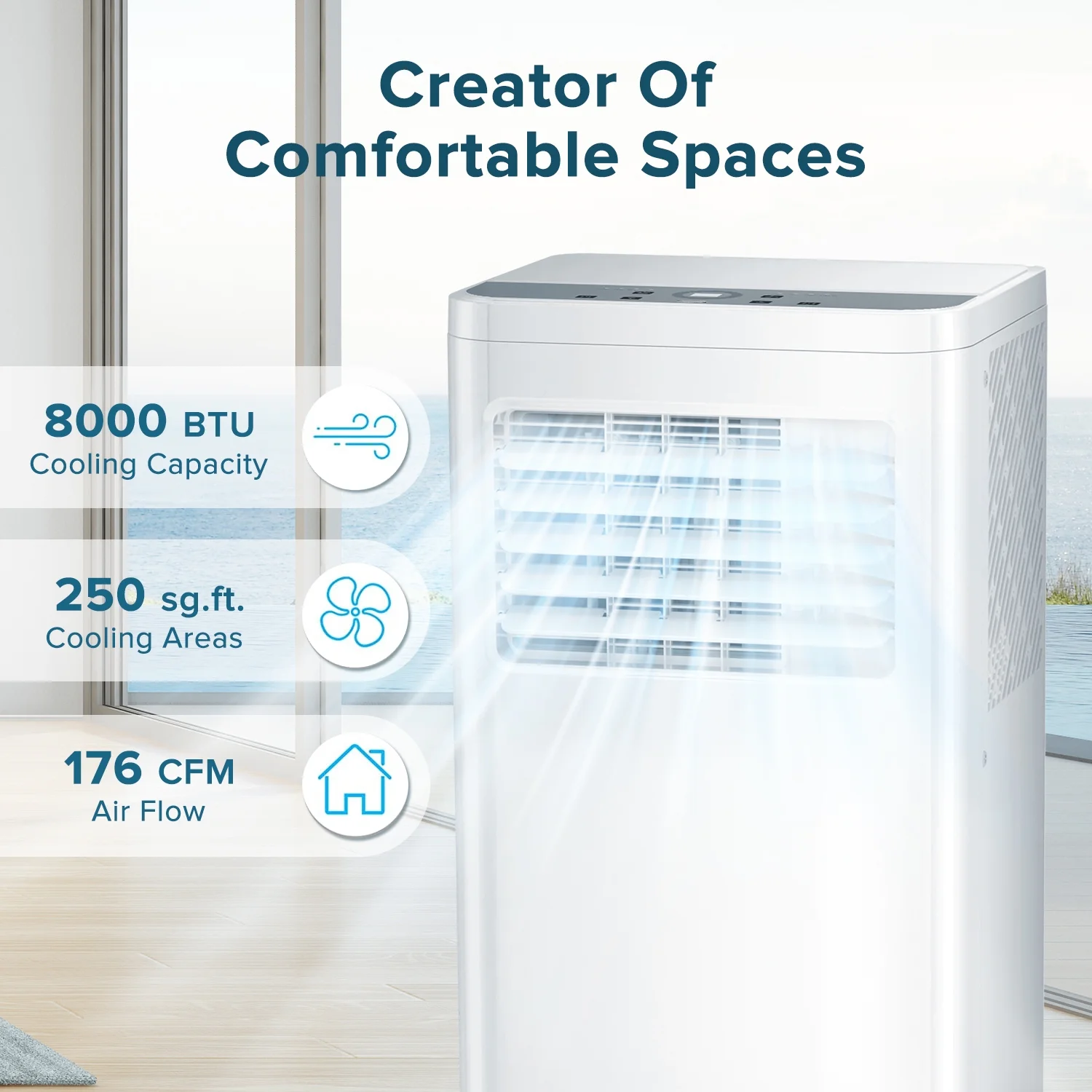 Auseo 5000 BTU(8000 BTU ASHRAE) Portable Air Conditioner, Cooling/Drying/Fan, Remote Control, 24H Timer