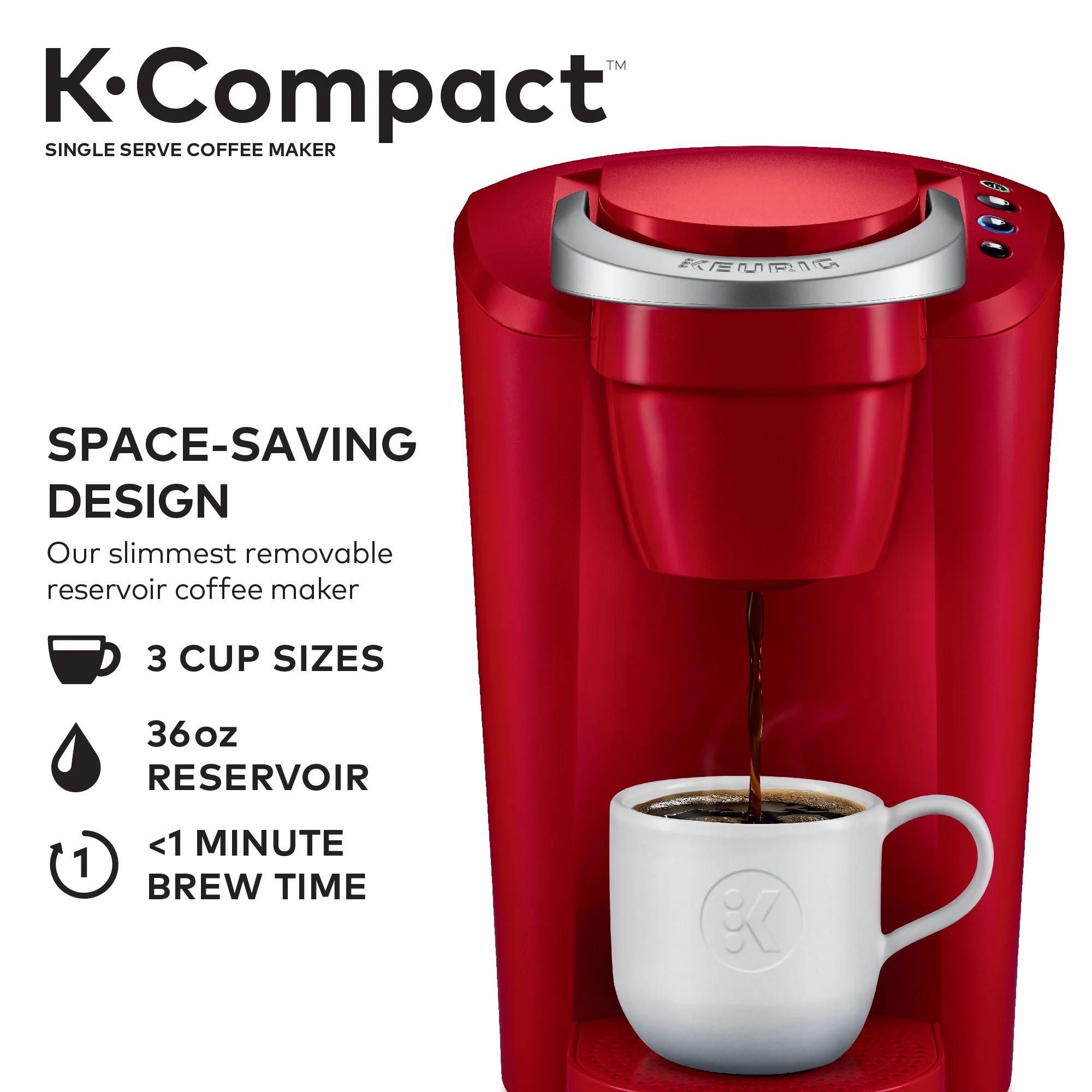 Keurig K-Compact Single-Serve K-Cup Pod Coffee Maker, Red