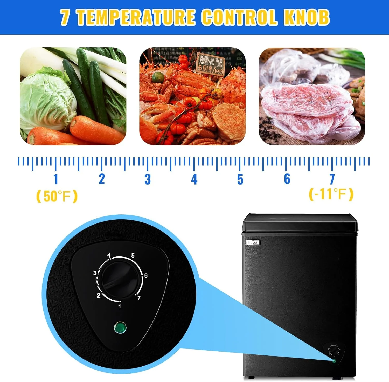 Chest Freezer AUCHI 3.5 Cubic Deep Freezer with Top Open Door and Removable Storage Basket, 7 Gears Temperature Control, Ideal for Office Dorm or Apartment (Black)