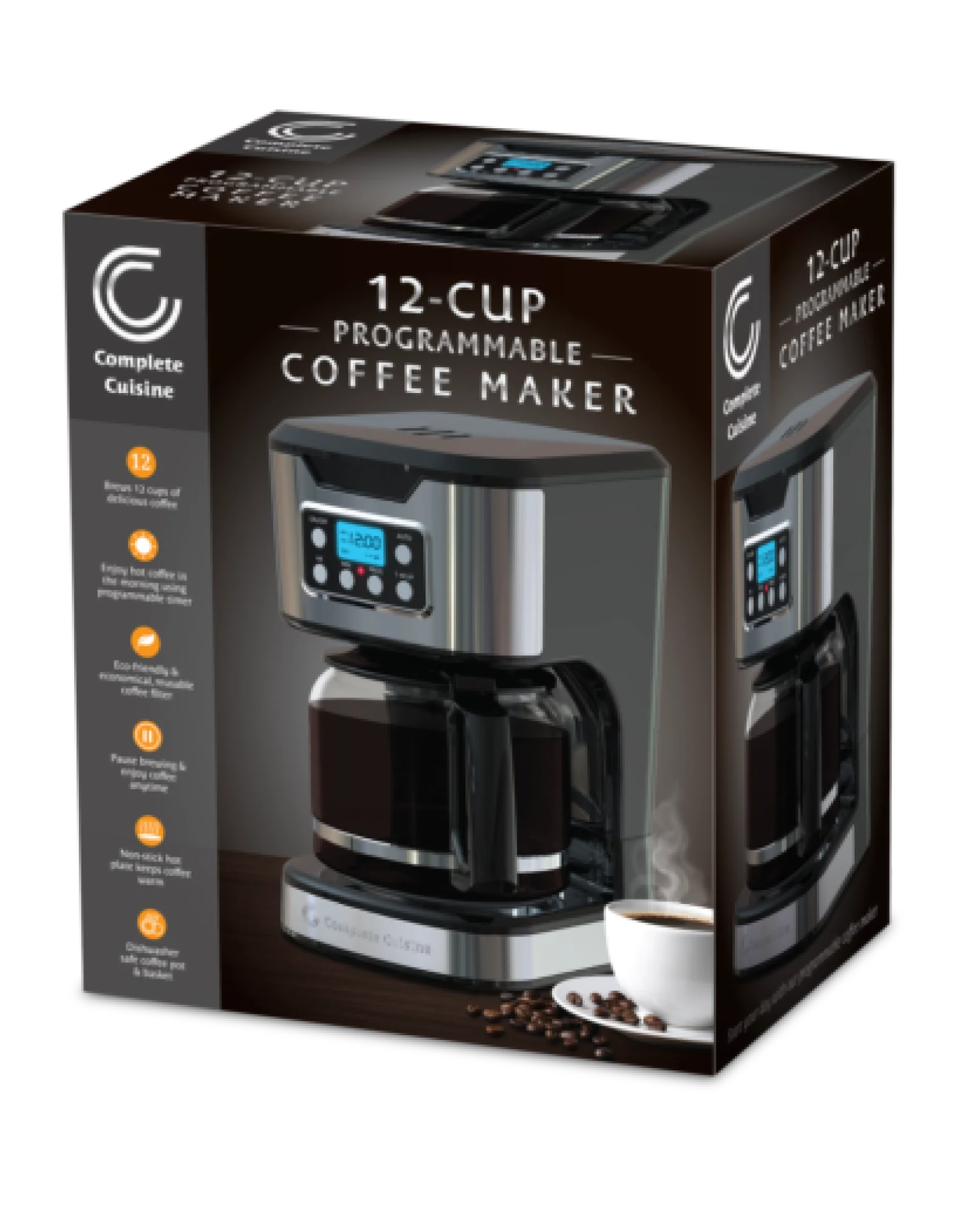 12-Cup Programmable Coffee Maker Square Stainless Steel, Glass Carafe